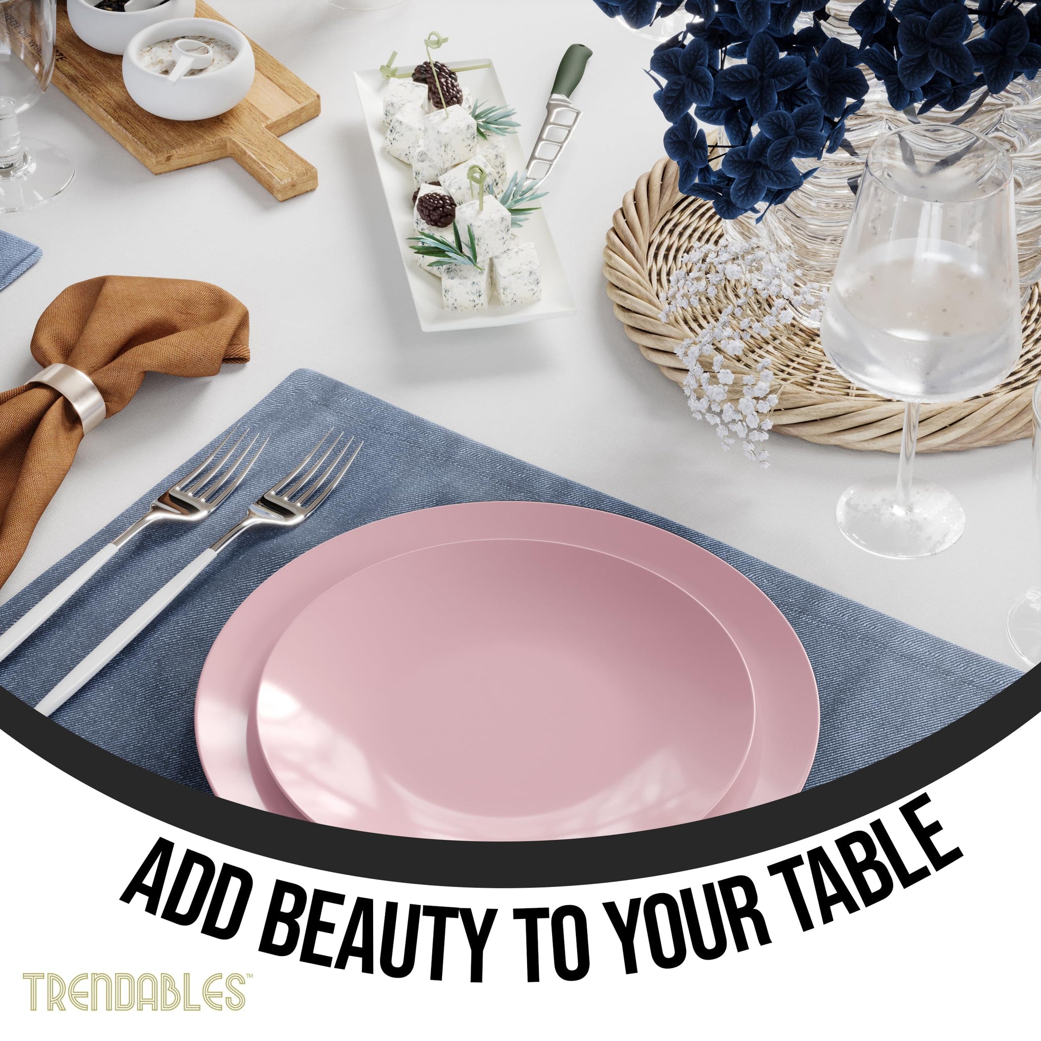 Trendables 120 Pcs Pink Plates Plastic Dinner Plates 60 Guests I 60-10" Heavy Duty Plastic Plates & 60-8" Dessert Plates | Disposable Dinnerware Set |