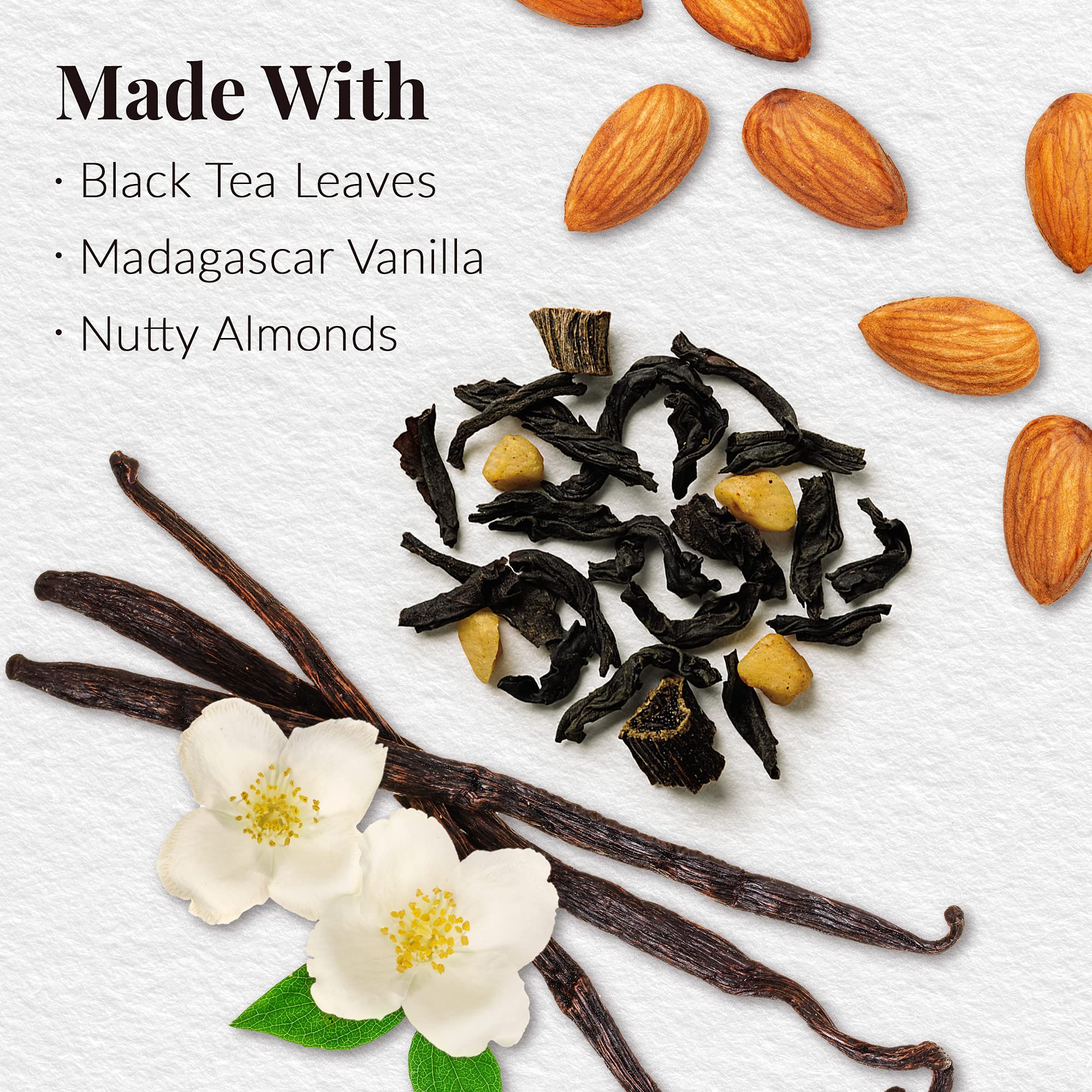 The Republic of Tea Vanilla Almond Full-Leaf Loose Black Tea 3.5 oz Refill Bag | Steeps 50 Cups | Caffeinated