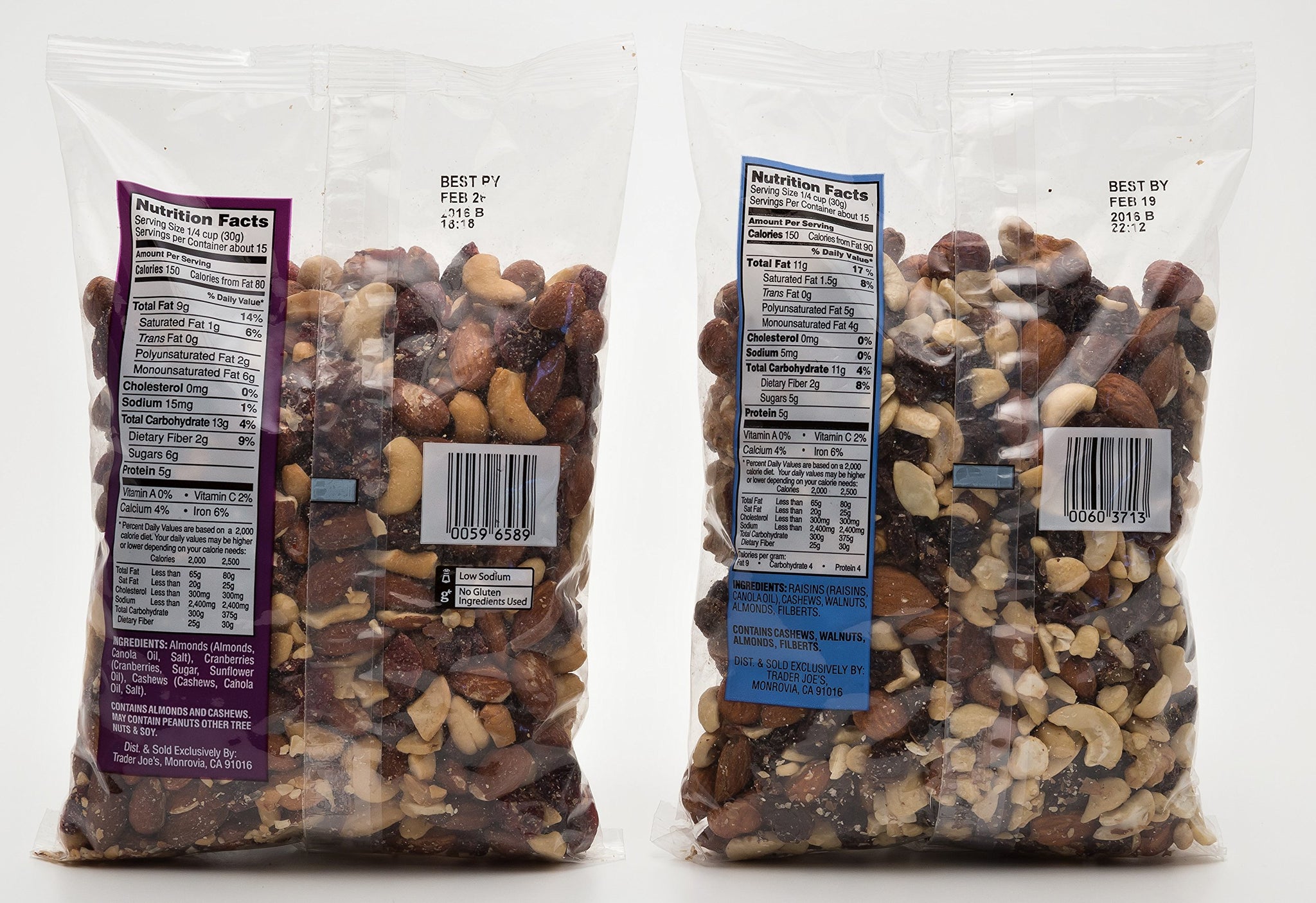Trader Joe's Simply Almonds, Cashews & Cranberries Trek Mix 16 oz. + Trader Joe's Go Raw Trek Mix 16oz. Bundle