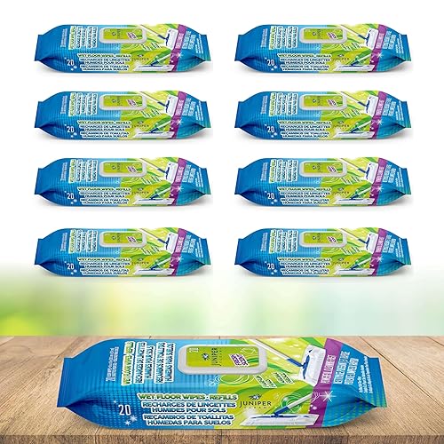 Juniper CLEAN Wet Floor Wipes, Multi Surface Floor Cleaner Wet Mop Pads Fit Swiffer Sweeper Mop, Fresh Scent & Plant-Based Textured Cloth Trap Absorb