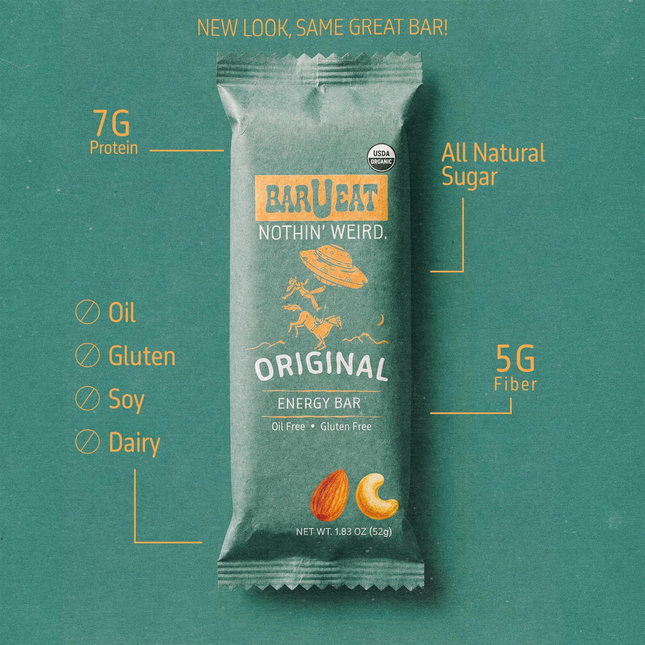 BAR-U-EAT Gluten-Free, Organic, Soft & Chewy Granola Bar. Whole Food Ingredients | Compostable Packaging | No Articial Sugar (Original 12 Pack)