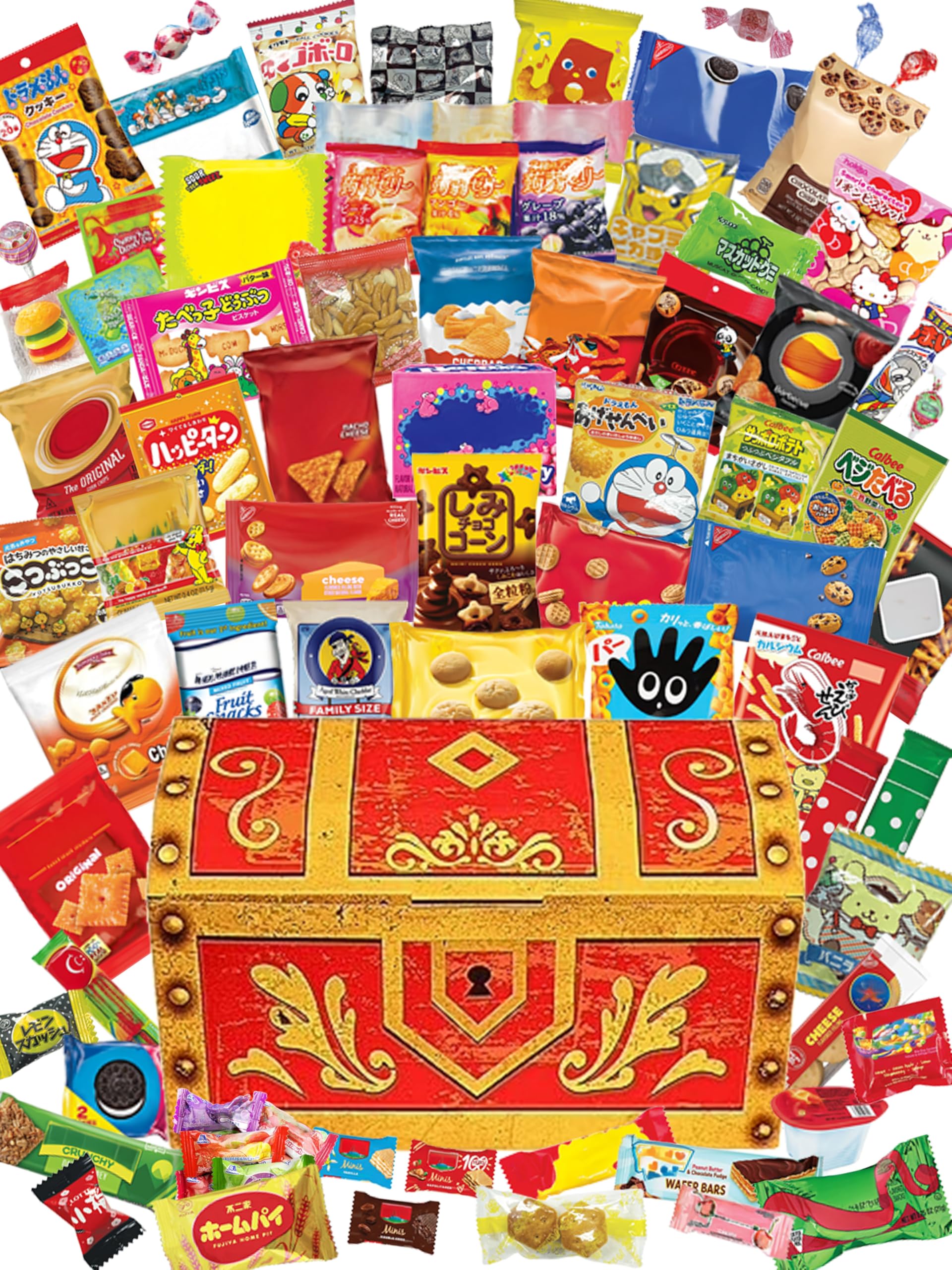 OKURIMONO 70 Count Snack Box - Assorted Japanese & American Snacks | International Snack Gift Box, College Care Package for Kids, Teens & Holidays
