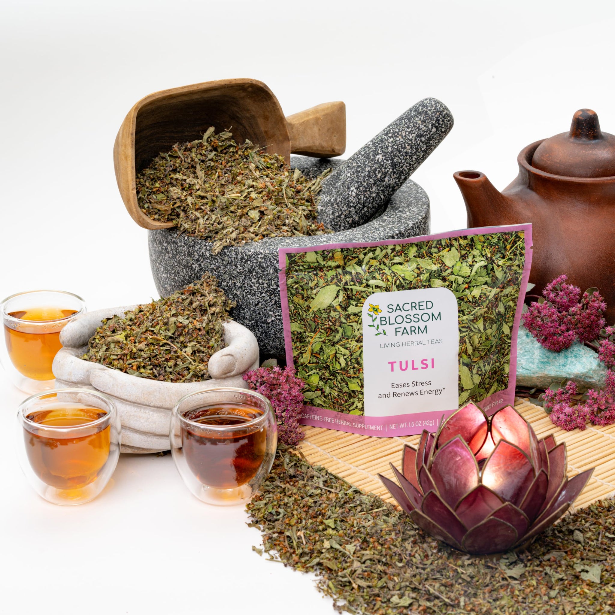 Tulsi Herbal Tea (Holy Basil) | Sacred Blossom Farm | 1.7 oz. Loose Leaf | Ease Stress Renew Enaergy* | Minimally Processed Wisconsin-Grown Medicinal