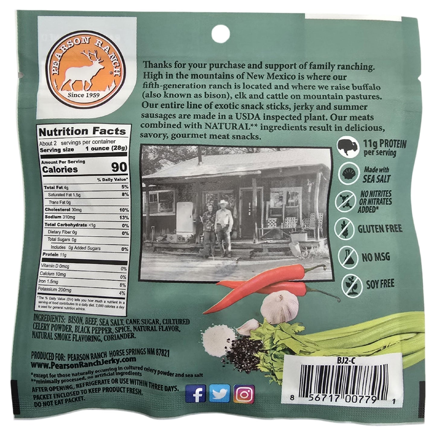 Pearson Ranch Wild Grass Fed Game Variety Pack of 4-2.1oz Bags - Venison, Elk, Buffalo, & Wild Boar - Gluten-Free, MSG-Free, Paleo and Keto Friendly