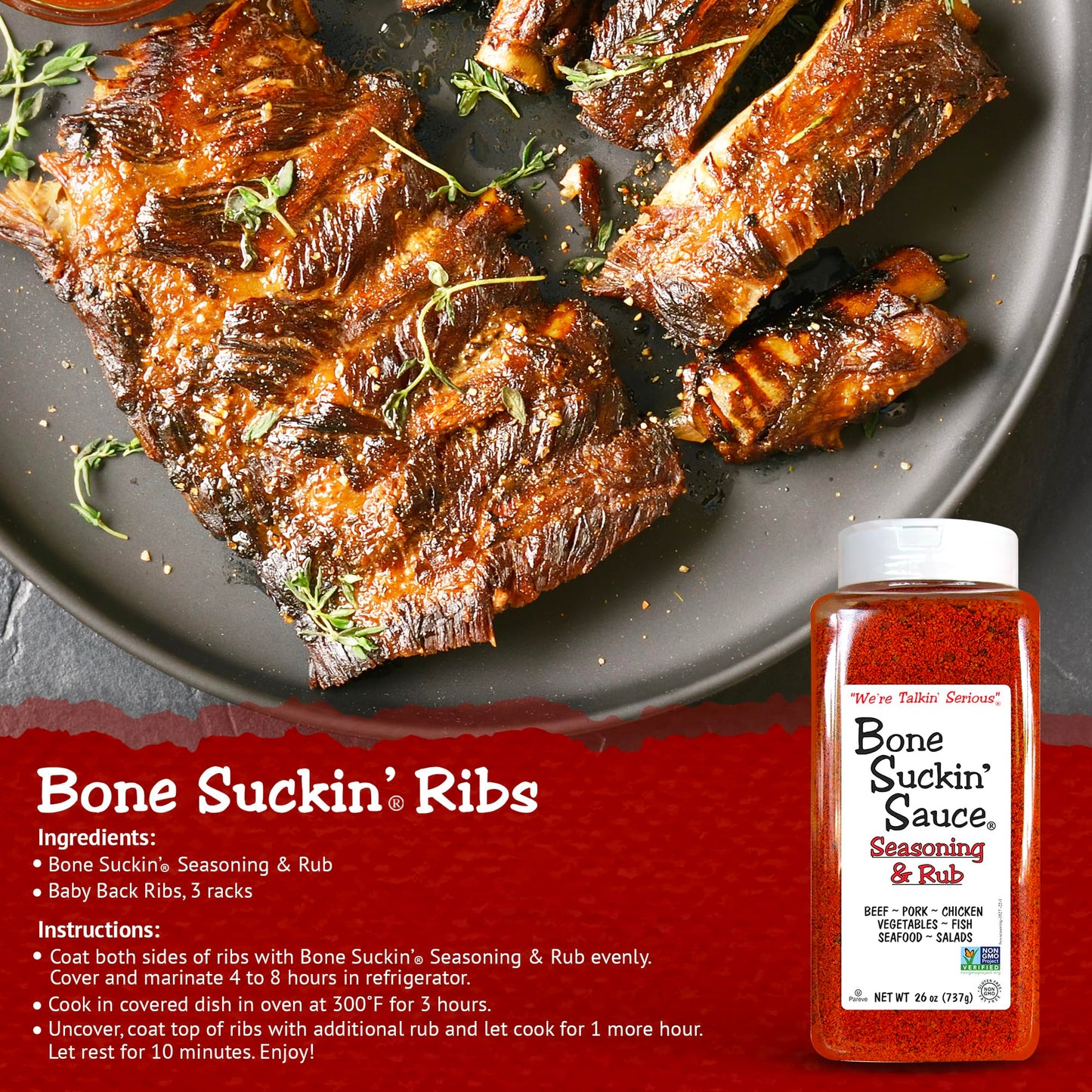 Bone Suckin' Sauce Bulk Seasoning & Rub - Brown Sugar, Garlic, Onion, Spices - Non-GMO, Gluten-Free, Fat-Free, Kosher, Pareve, No MSG (1 Pack