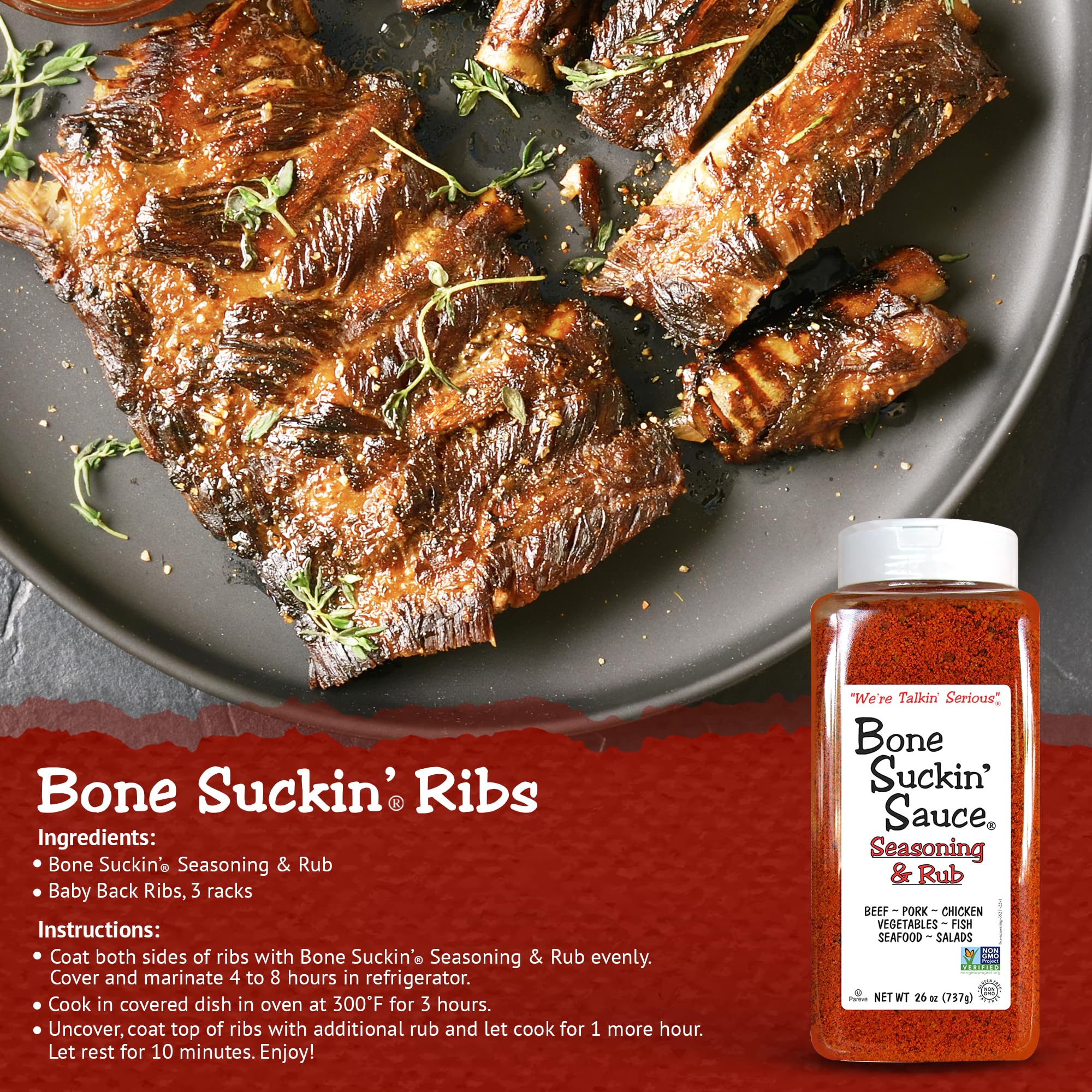Bone Suckin' Sauce Bulk Seasoning & Rub - Brown Sugar, Garlic, Onion, Spices - Non-GMO, Gluten-Free, Fat-Free, Kosher, Pareve, No MSG (1 Pack