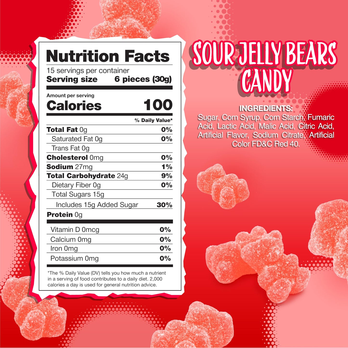 Sour Bears Gummy Candy 1 Pound Bag, Gelatin Free Chewy Pink Candy, Strawberry Jelly Bears for Baby Showers, Gender Reveal, Candy Buffets, and Dessert