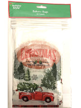 Bakery Bags for Cookies Bread Gift Giving Cakes Treats with Window Resealable Red Truck Christmas Tree Farm Buffalo Check 6 Ct.