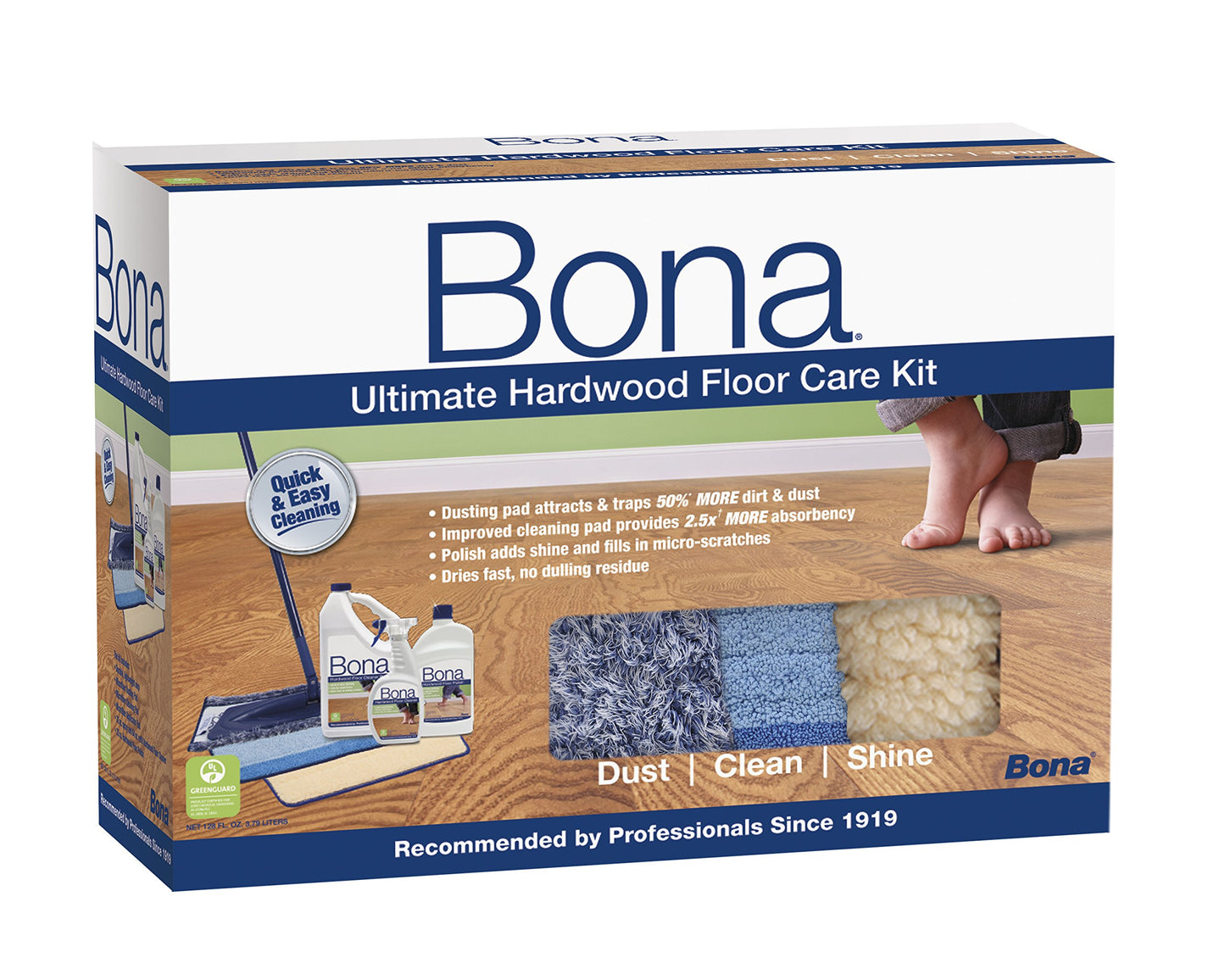 Bona Ultimate Hardwood Floor Care Kit - Includes Microfiber Mop, Microfiber Cleaning Pads, Microfiber Dusting Pad, Hardwood Floor Cleaning Solution
