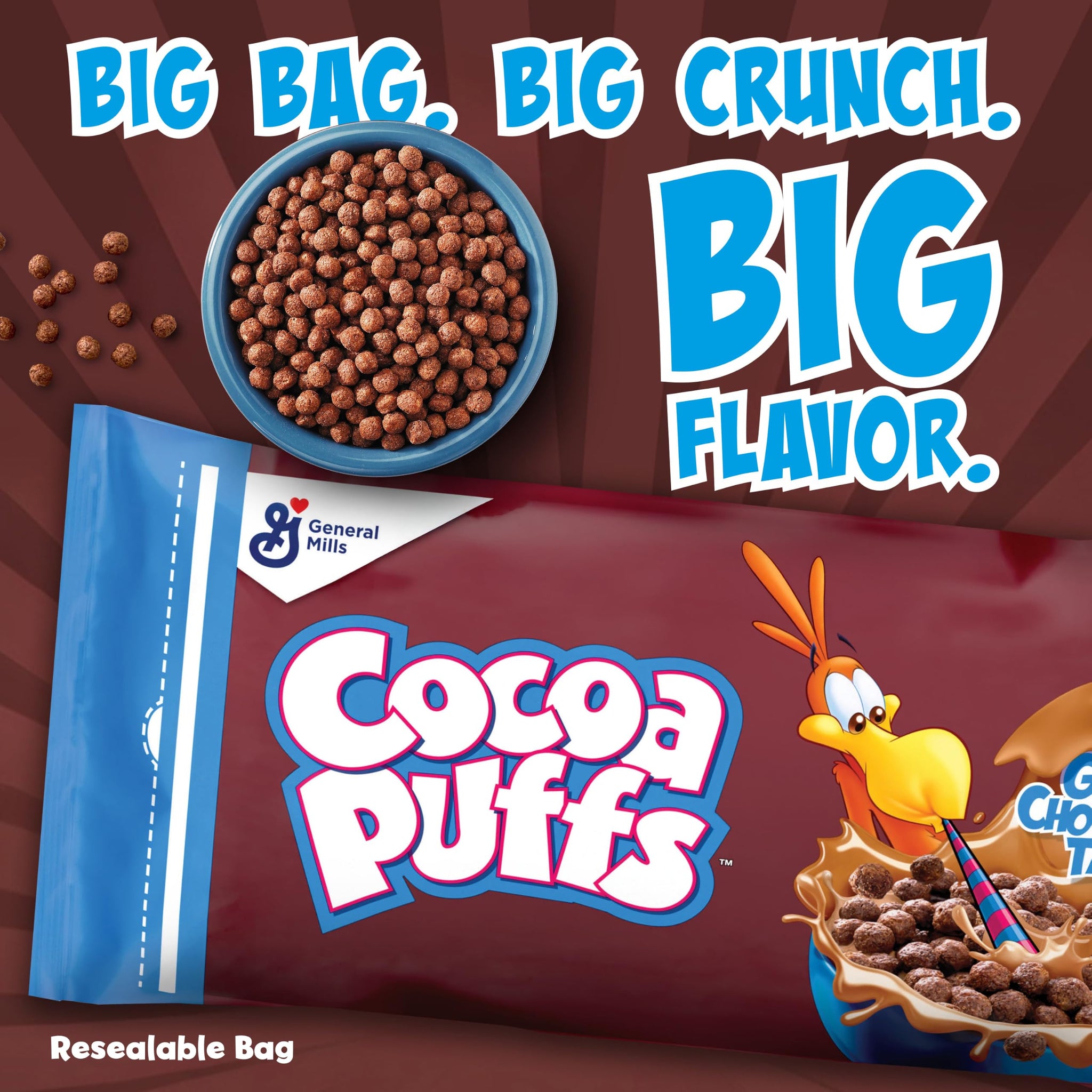 Cocoa Puffs, Chocolatey Breakfast Cereal, Made with Whole Grain, 32 oz Resealable Bag