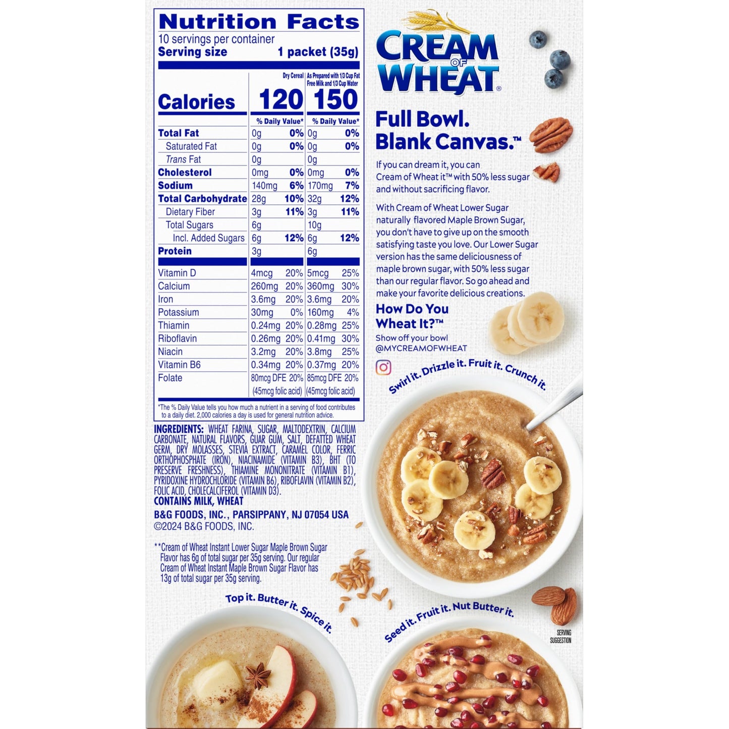 Cream of Wheat Instant Lower Sugar Maple Brown Sugar, 10 Packets