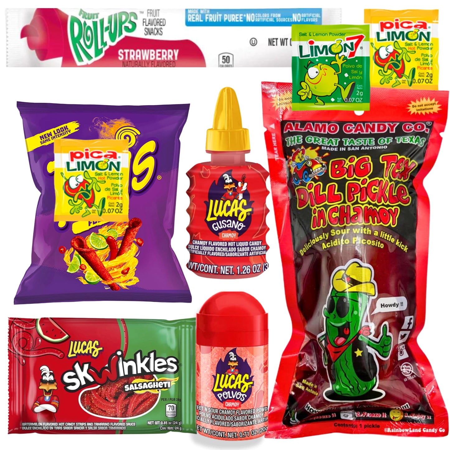 Tiktok Chamoy Pickle Kit With Fruit-Roll-up & Chips, Includes Lucas Gusano, Skwinkles Salsagheti & More - Snack Gift Box by Ma Lit Candy (Big Tex