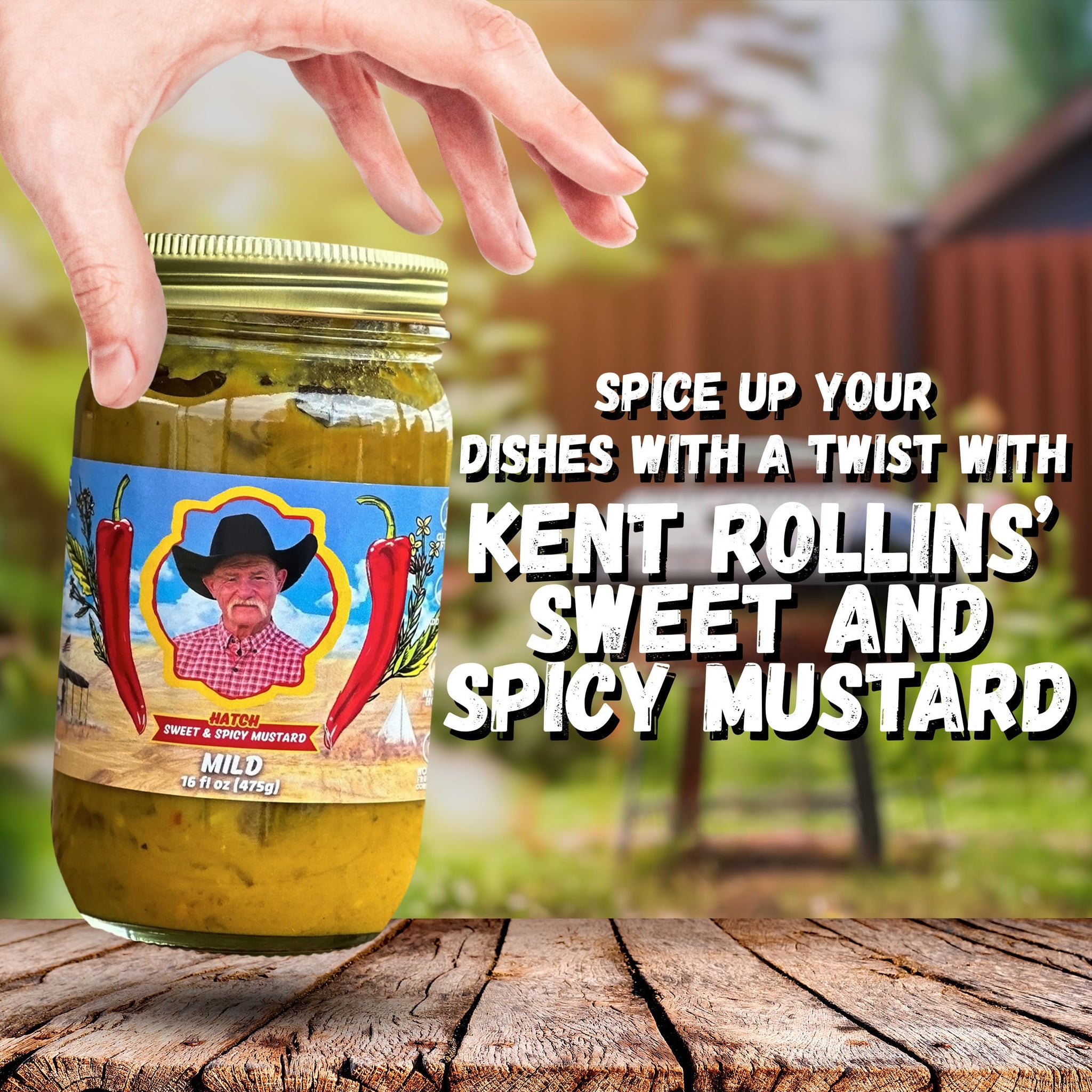 Kent Rollins Sweet & Spicy Mustard - Hatch Chile Gourmet Mustard Sauce for Burgers, Sandwiches & Dipping - Sweet Heat Condiment - Gluten Free - 16 oz