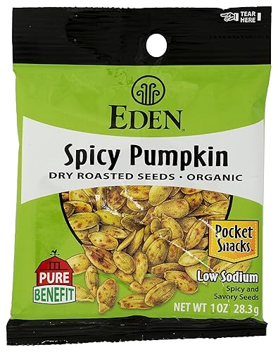 Eden Organic Spicy Pumpkin Seeds, Dry Roasted, Pocket Snacks, 1 Ounce (Pack of 12)