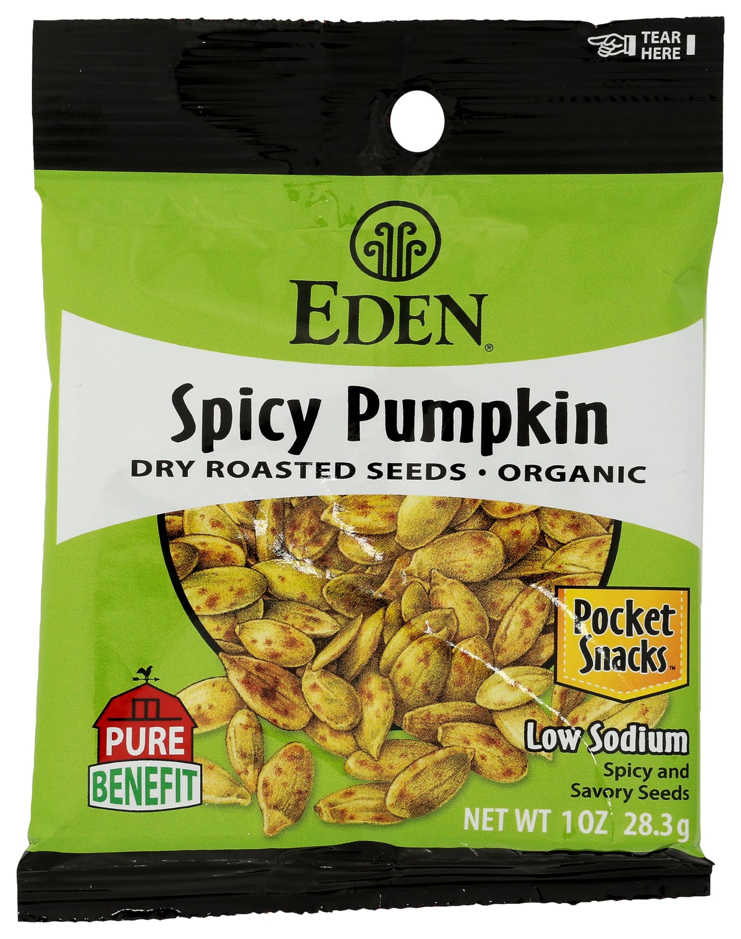 Eden Organic Spicy Pumpkin Seeds, Dry Roasted, Pocket Snacks, 1 Ounce (Pack of 12)