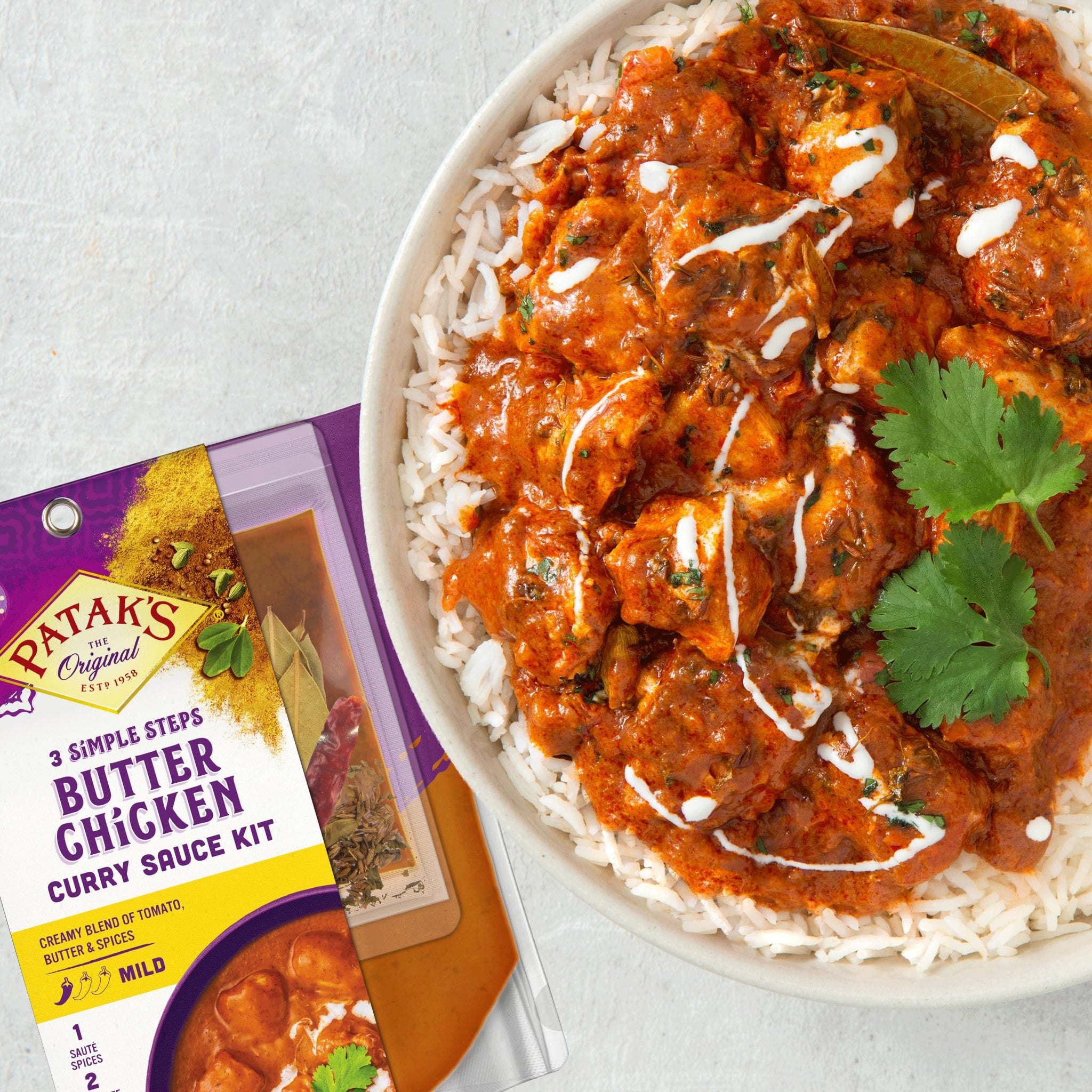 Patak’s Butter Chicken 3-Step Sauce Kit - Mild & Creamy curry sauce Base w/Pre-Measured Spice Paste & Whole Spices - Home Cooking Butter Chicken Sauce