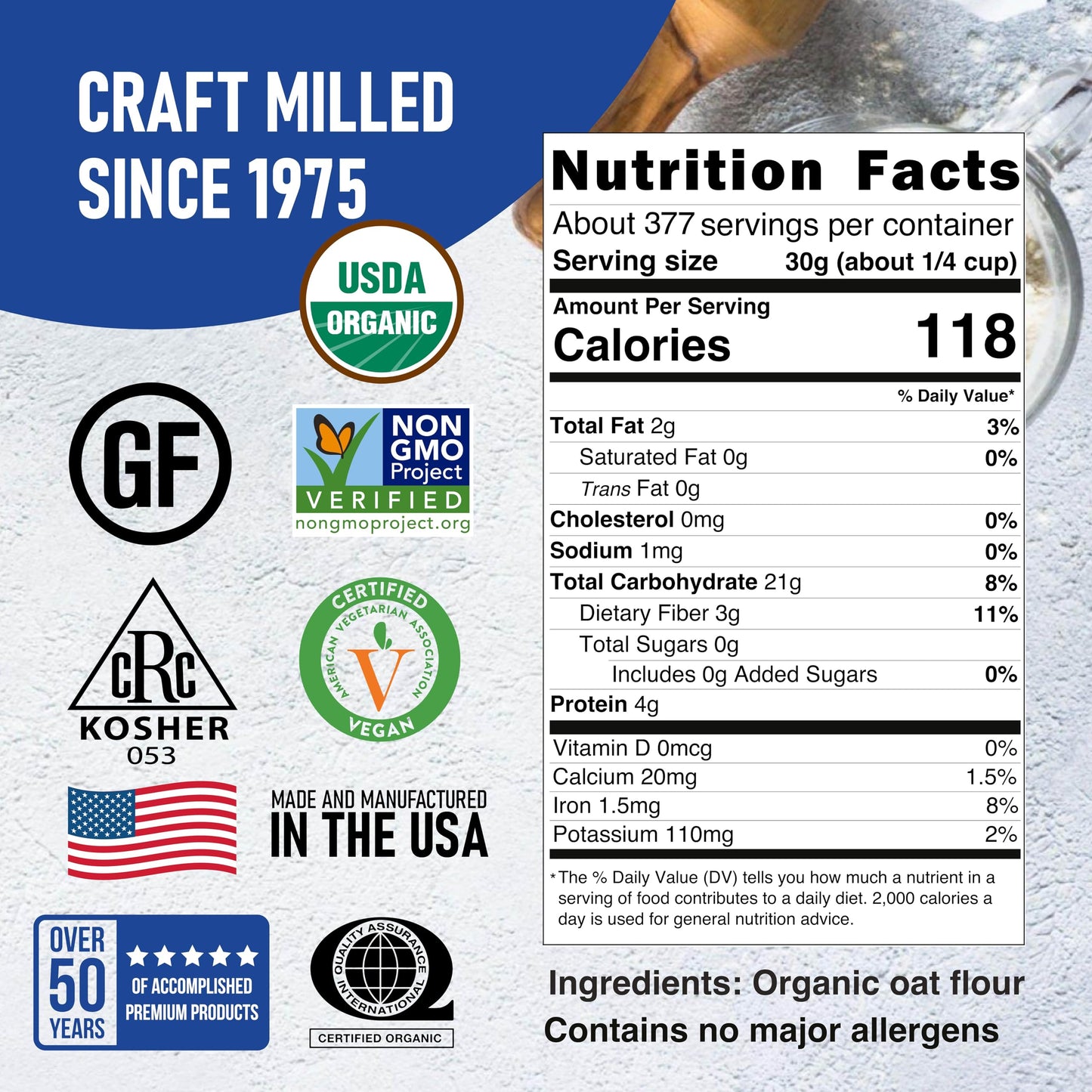 Great River Milling Organic Oat Flour | Gluten Free Whole Grain Flour | Non-GMO, Kosher, Vegan Certified | Naturally Sweet Flavor for Pancakes