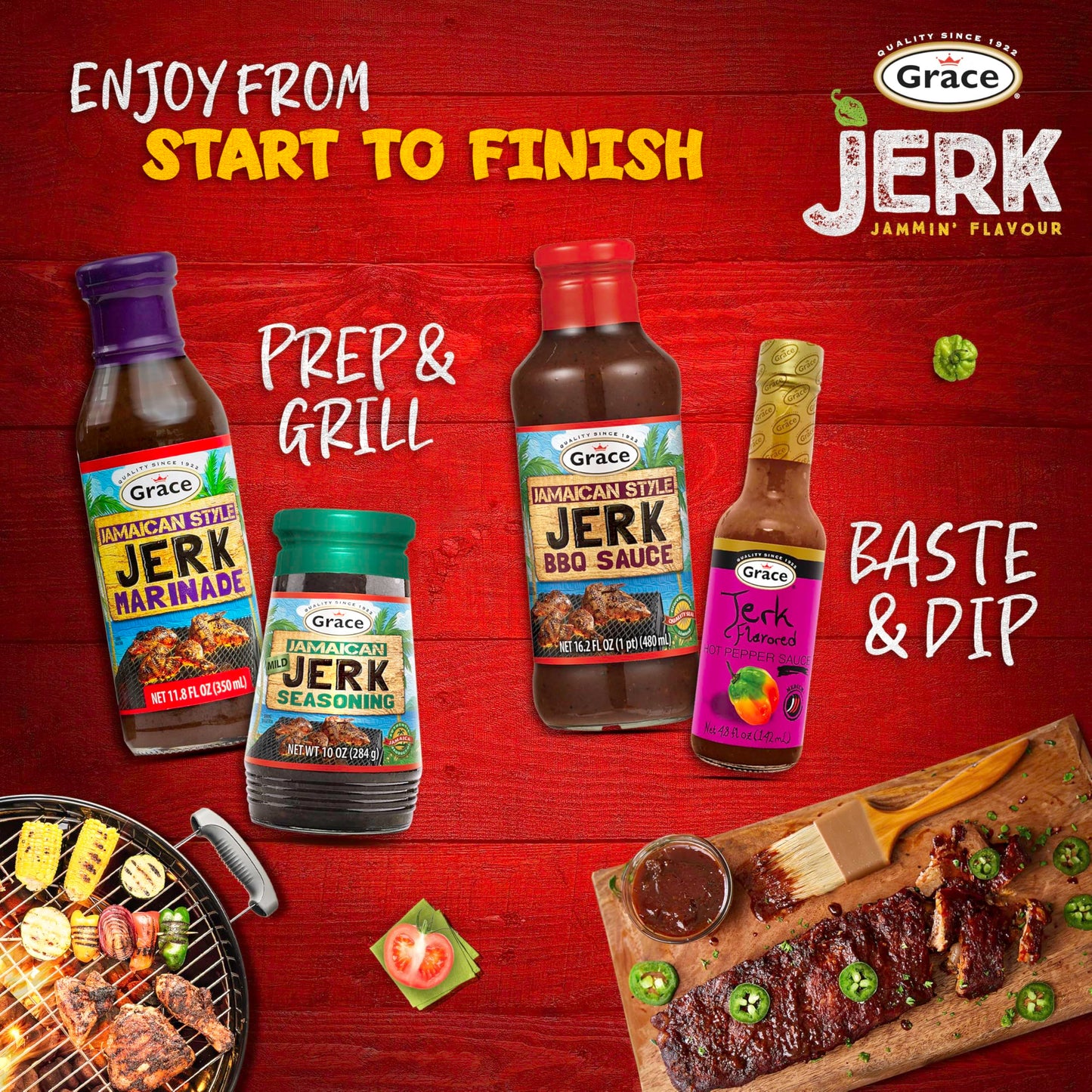 Grace Jamaican Style Jerk BBQ 16oz - 2 Pack Jamaican Jerk Seasoning, Marinade & Dipping Sauce - Best Hot Barbecue Sauce -