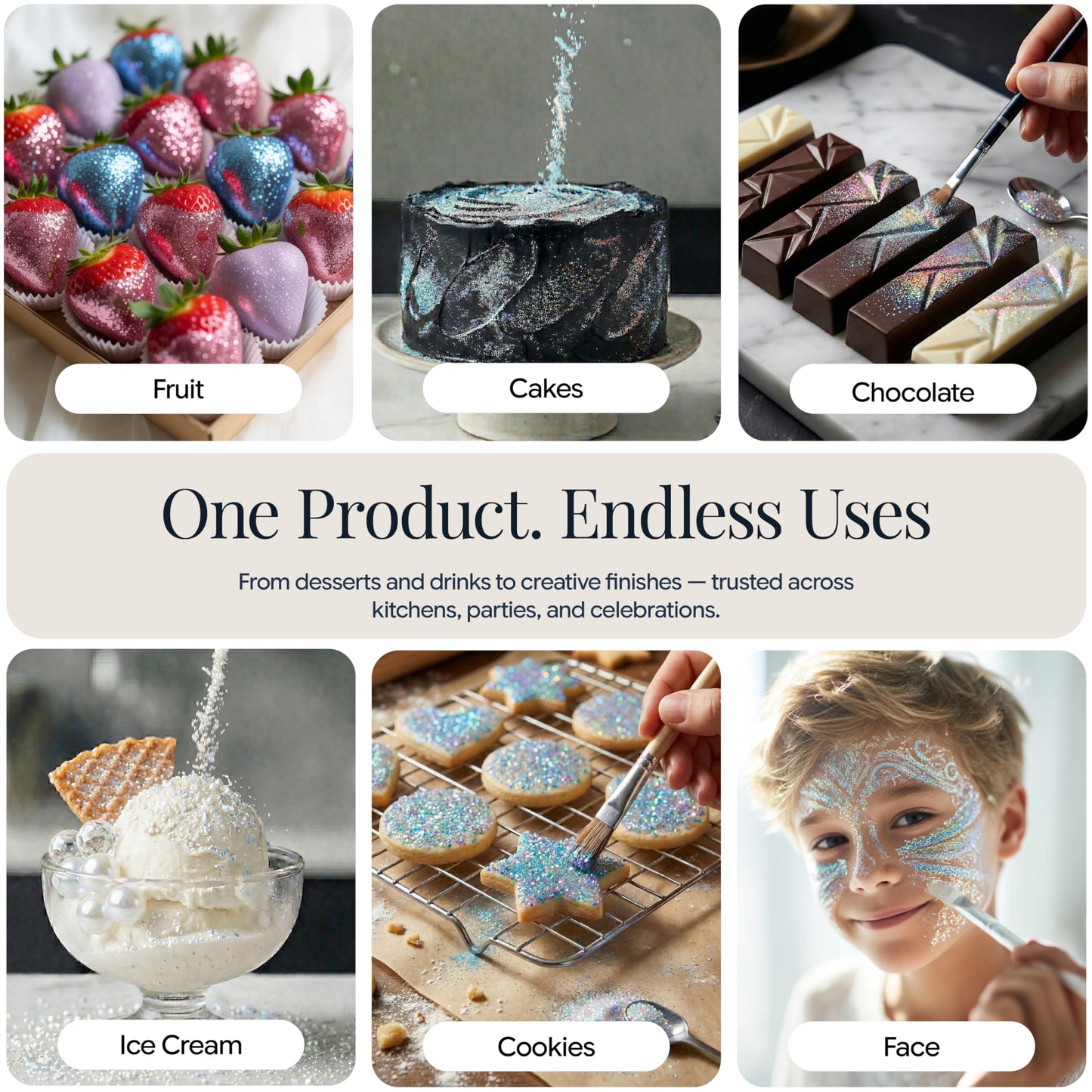 Iridescent Edible Glitter 5g, Food Grade Luster Dust for Drinks, Cocktails & Baking, Edible Shimmer Powder for Cakes, Cupcakes & Decorative Desserts