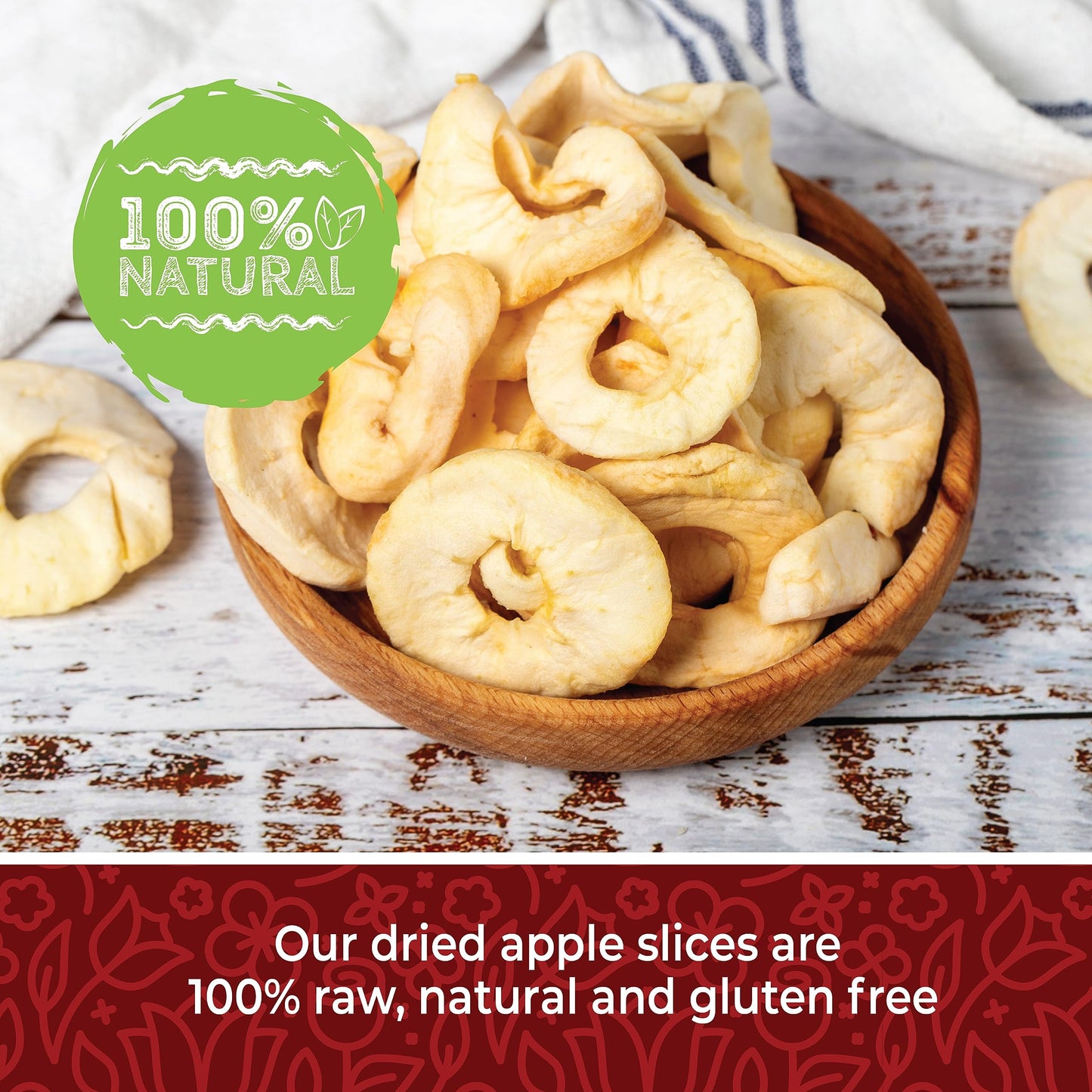 Herbaila Dried Apples 1lb, Apple Slices. Chewy Soft Dried Apples No Sugar Added, Dried Apples Bulk and Dried Apple Slices. Gluten Free Snacks, Dried