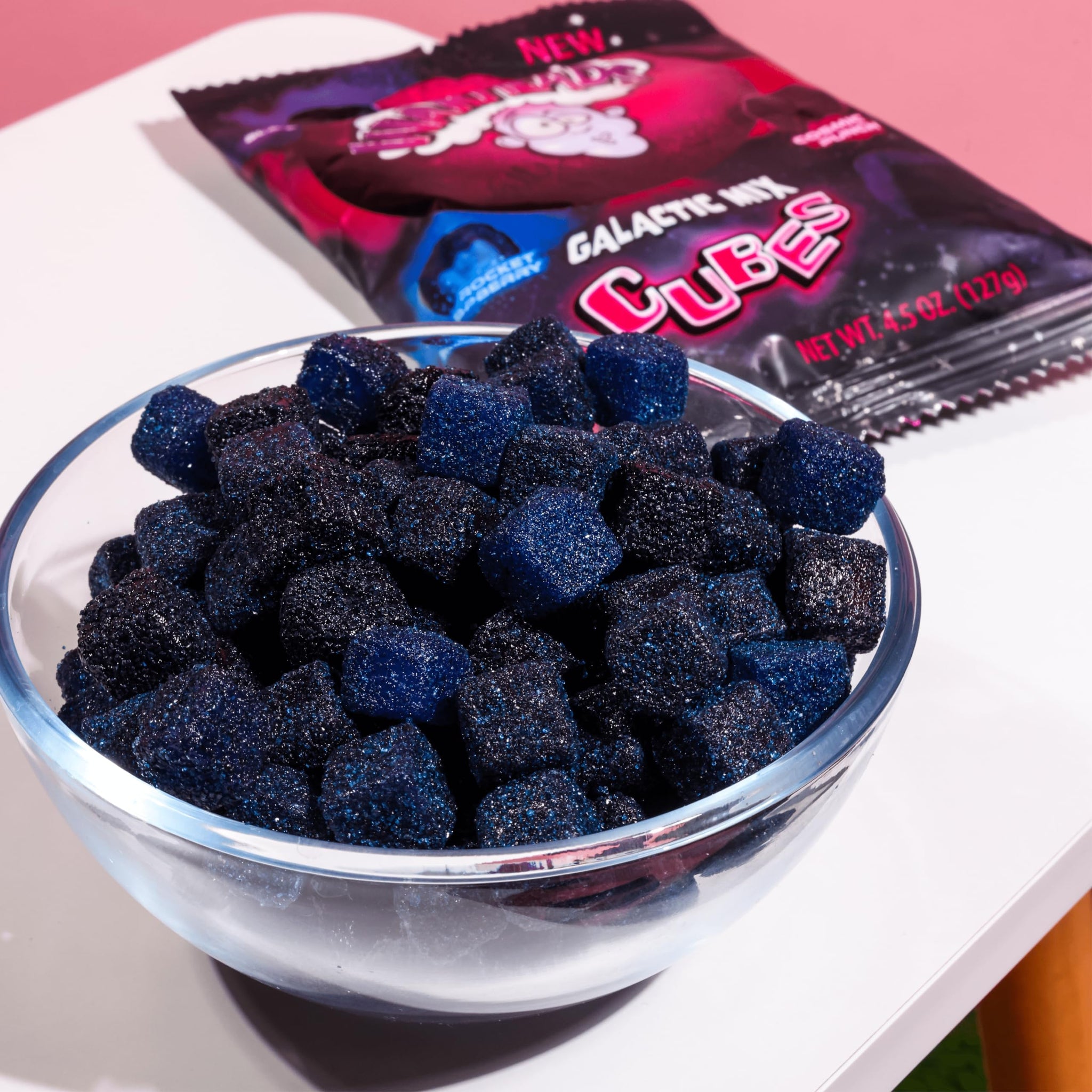 WARHEADS Galactic Mix Cubes - Sour Sweet & Fruity Chewy Candy - Black Hole Cherry, Rocket Raspberry & Cosmic Punch Flavors - 4.5 oz. Bag
