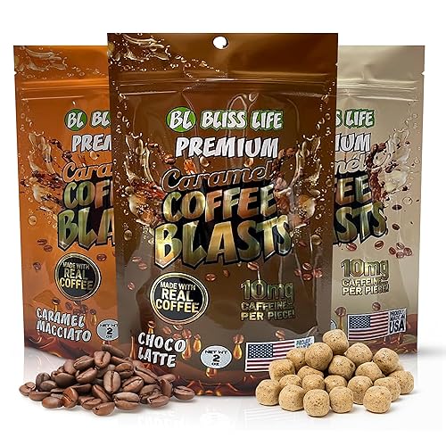 Caramel Coffee Blasts - Edible Coffee Revolution with Real Brewed Cafe in Three Amazing Flavors: Caramelo Macciato, Chocolate Latte, French Vanilla