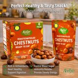 Roasted Chestnuts - Ready to Eat, Whole, Peeled & Cooked, Healthy Snack for Cooking & Baking, Vegan, Gluten Free - 3.5 oz (Pack of 6) - Nutjoi