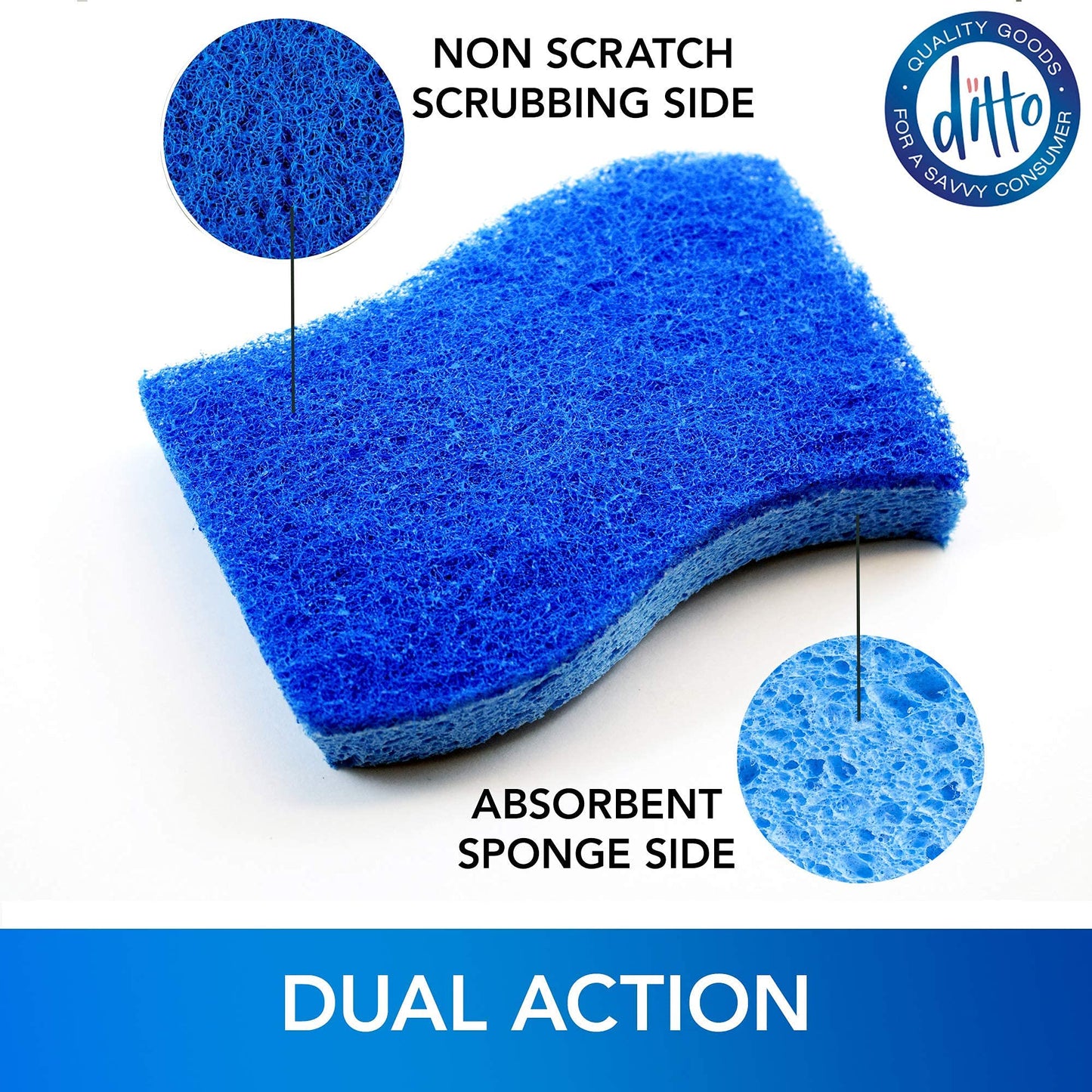 Ditto Non-Scratch Scrub Sponges (6 Pack) - Durable and Long Lasting - Safe On All Surfaces…