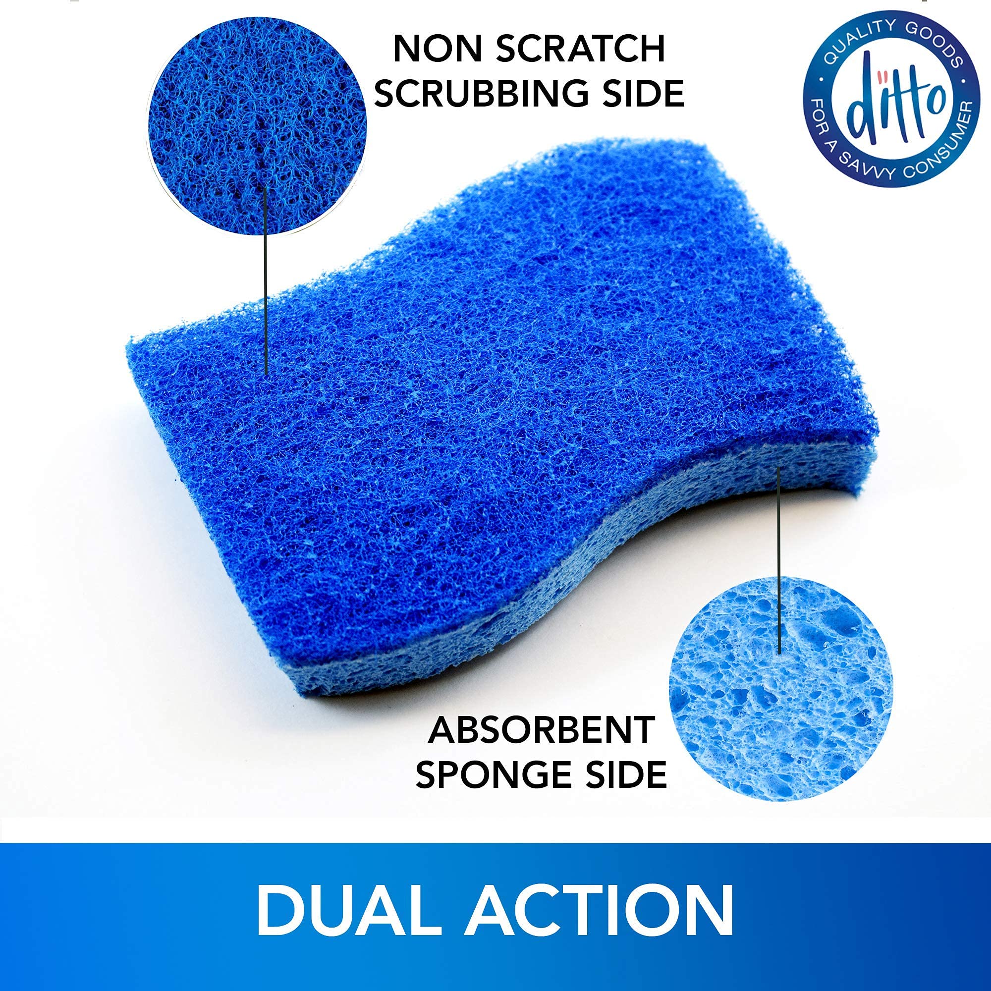 Ditto Non-Scratch Scrub Sponges (6 Pack) - Durable and Long Lasting - Safe On All Surfaces…
