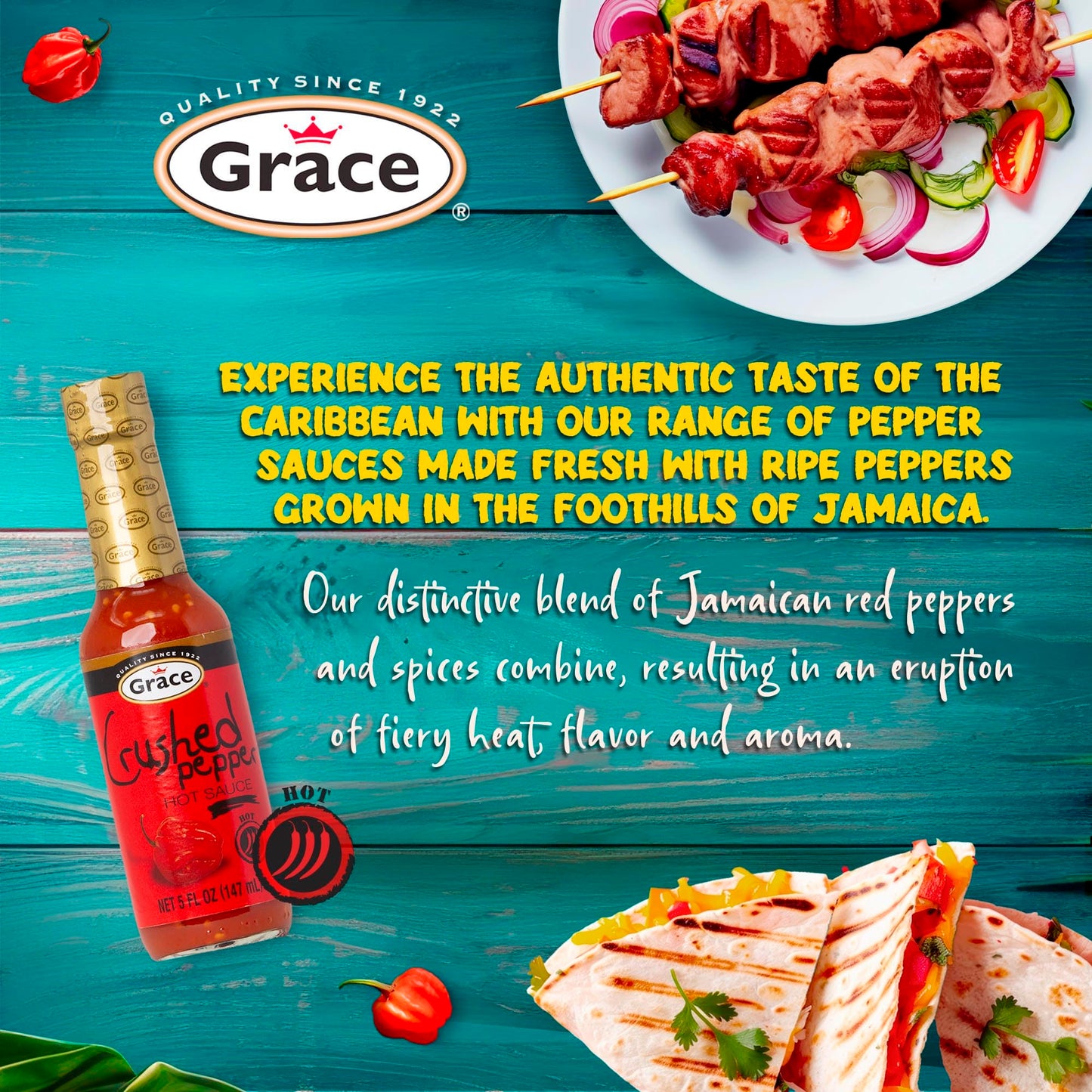 Grace Crushed Pepper Hot Sauce 4.8oz - 2 Pack - Authentic Caribbean Pepper Sauce - Jamaican Hot Sauce with Crushed Peppers