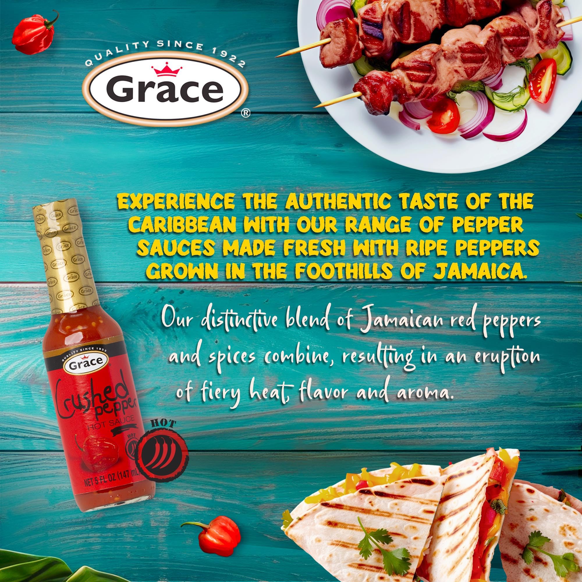 Grace Crushed Pepper Hot Sauce 4.8oz - 2 Pack - Authentic Caribbean Pepper Sauce - Jamaican Hot Sauce with Crushed Peppers