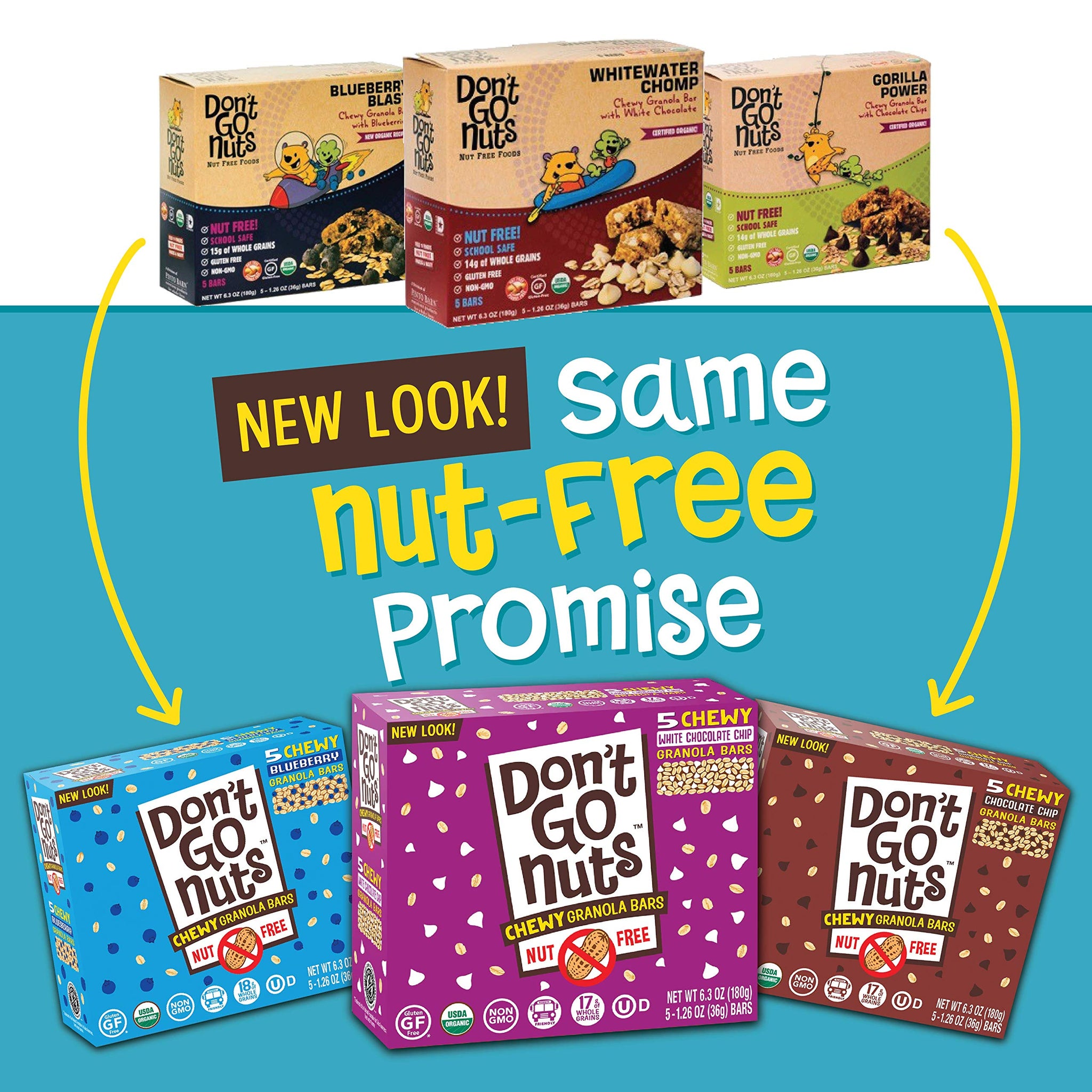 Don't Go Nuts Nut-Free Organic Snack Bars, Chewy Granola Bar with White Chocolate, Whitewater Chomp, 12 Count (Pack of 1)