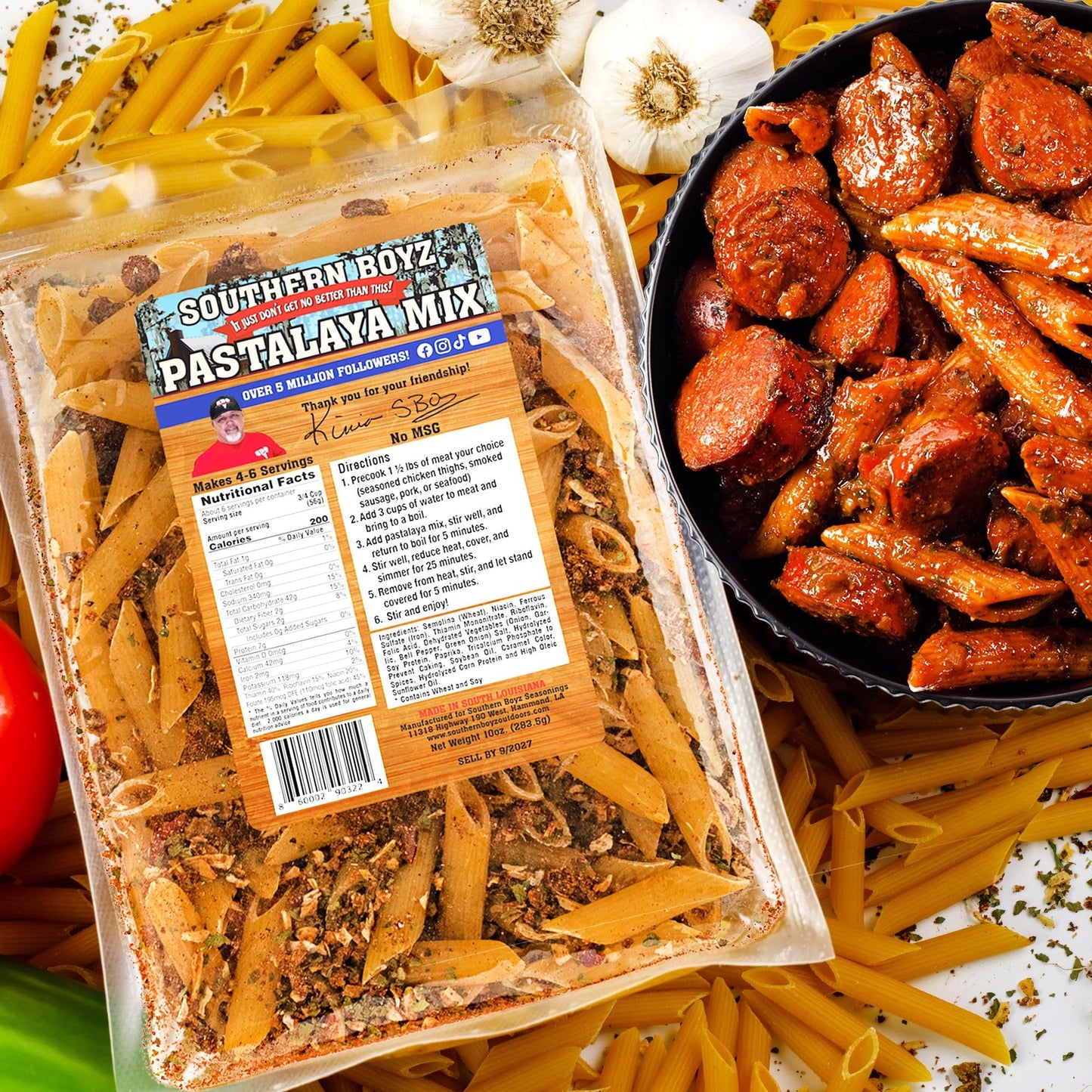 Southern Boyz Outdoors Seasonings Pastalaya Mix With Penne, Cajun One-Pot Meal with Pasta & Seasoning, 10 Ounce Bag (No MSG Blend - Makes 4-6