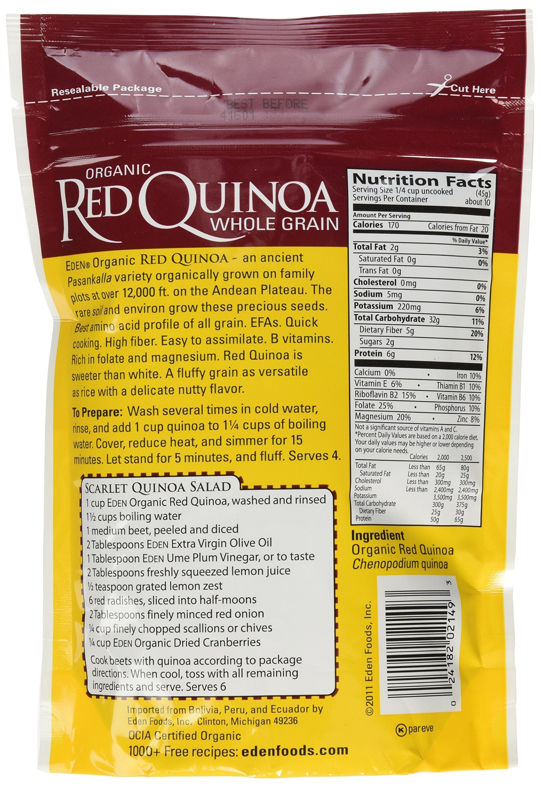 Eden Organic Red Quinoa, Whole Grain, 16-Ounce Pouches (Pack of 4)