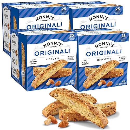 Nonni's Originali Classic Almond Biscotti Cookies - Individually Wrapped Italian Coffee Snack, Crunchy Twice-Baked, 80 Cal Each, 17.25 oz Carton, 4
