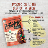 BeanVIVO (Pack of 6) Organics 16g Plant based Protein Three Bean Vegan Chili - Good Source of Fiber - Nutritious & Microwave Meal - Gluten-Free Plant