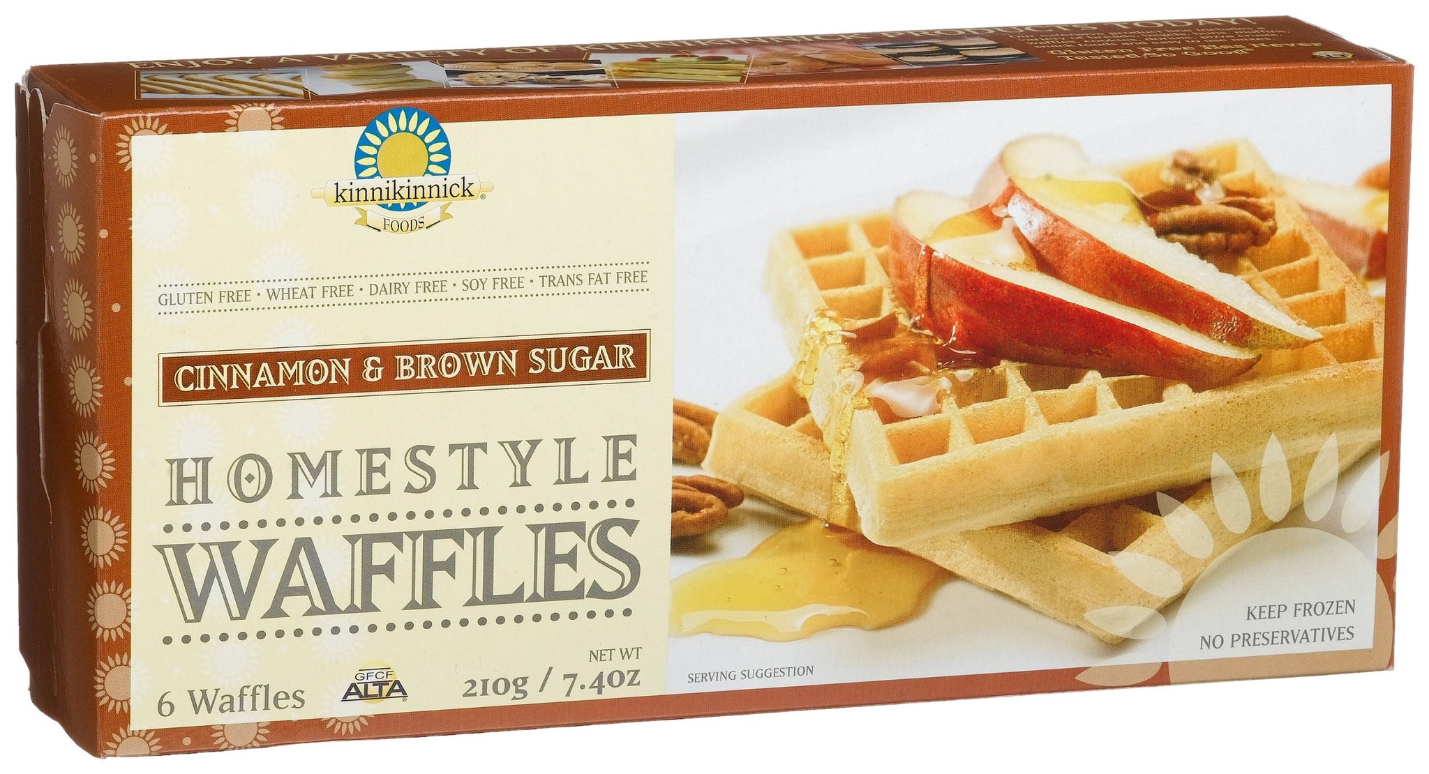 Kinnikinnick, Cinnamon & Brown Sugar Homestyle Waffles, 7.4 oz (Frozen)