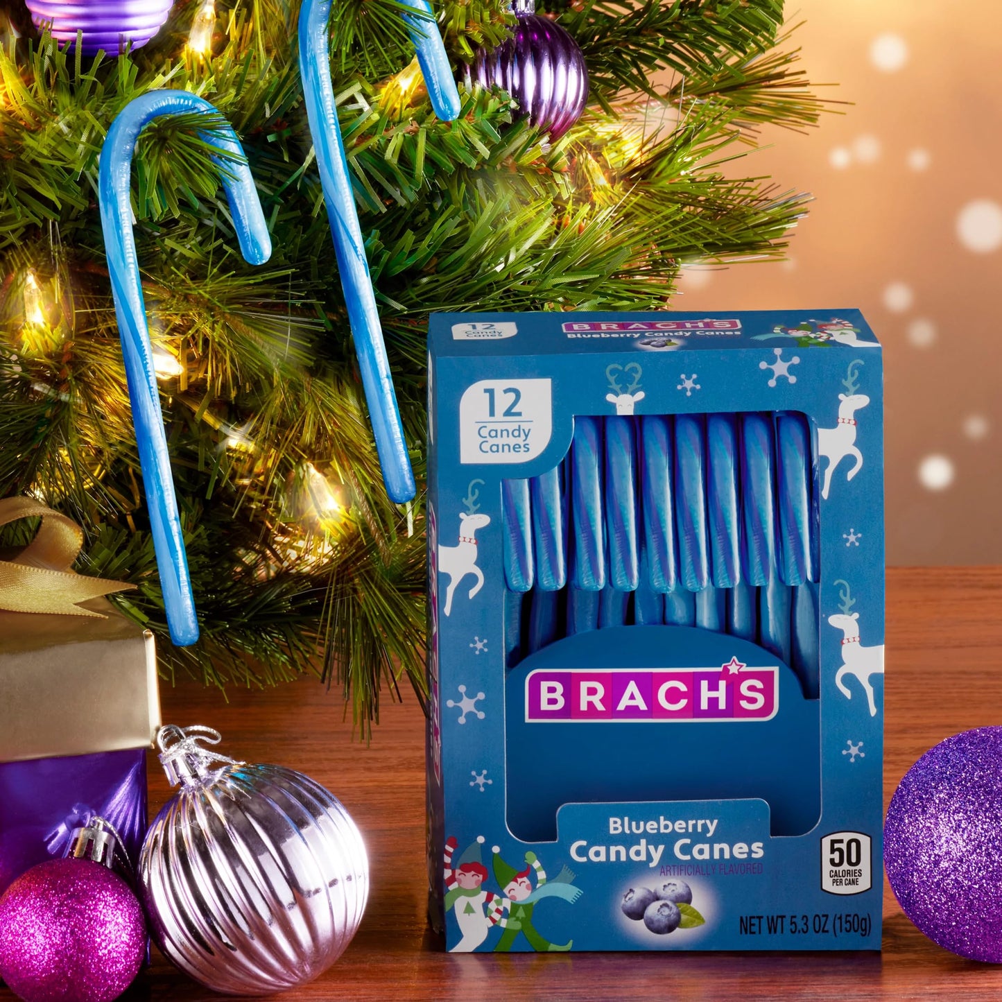 Brach's Blueberry Candy Canes, Christmas Candy, Holiday Ornaments, 5.3 oz Box, 12 Count