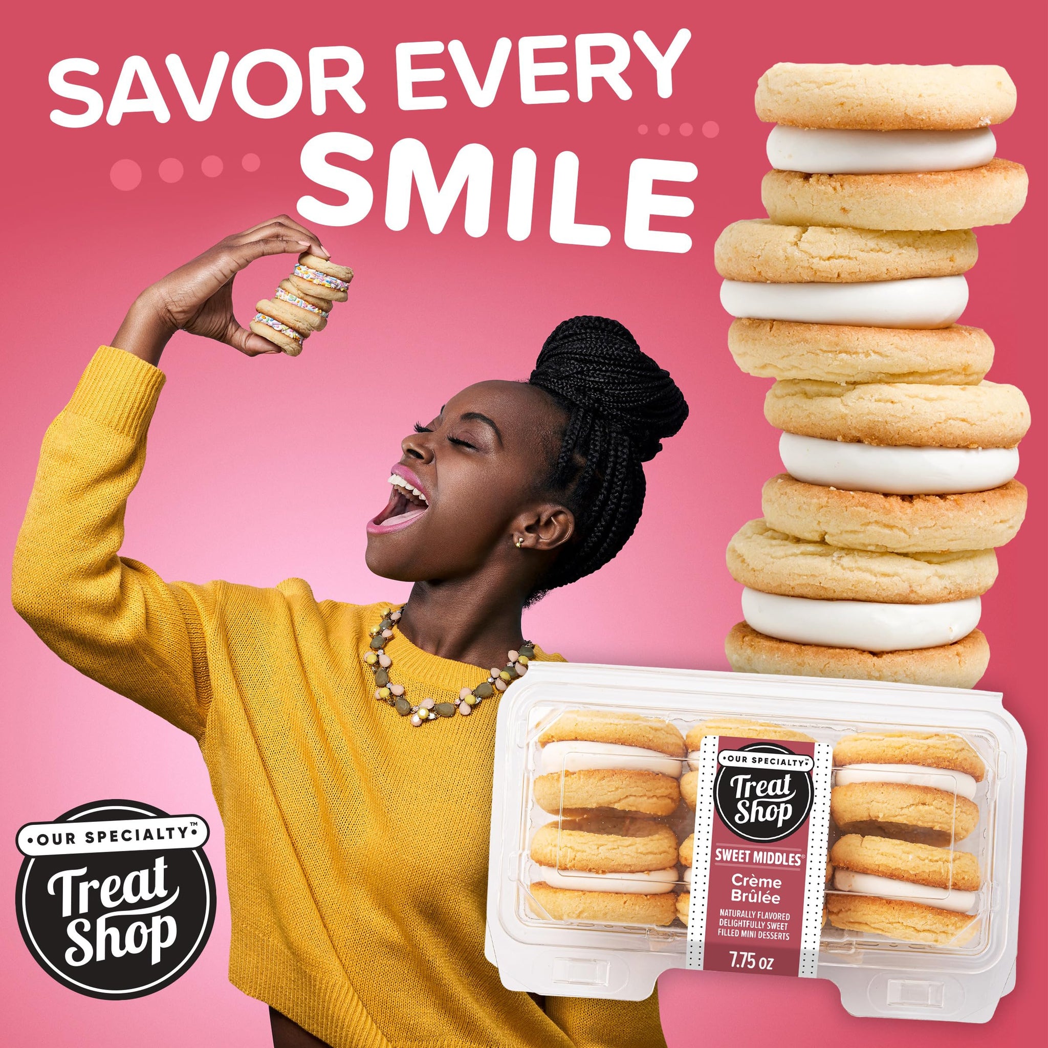 Our Specialty Crème Brulee Sweet Middle Sandwich Cookies, Nut Free Dessert, 6 Cookies, 7.75 Ounces