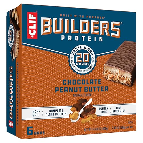CLIF BUILDERS Protein Bars - Chocolate Peanut Butter Flavor - 20g Plant Based Protein - Gluten Free - Non-GMO - Low Glycemic - No Artificial