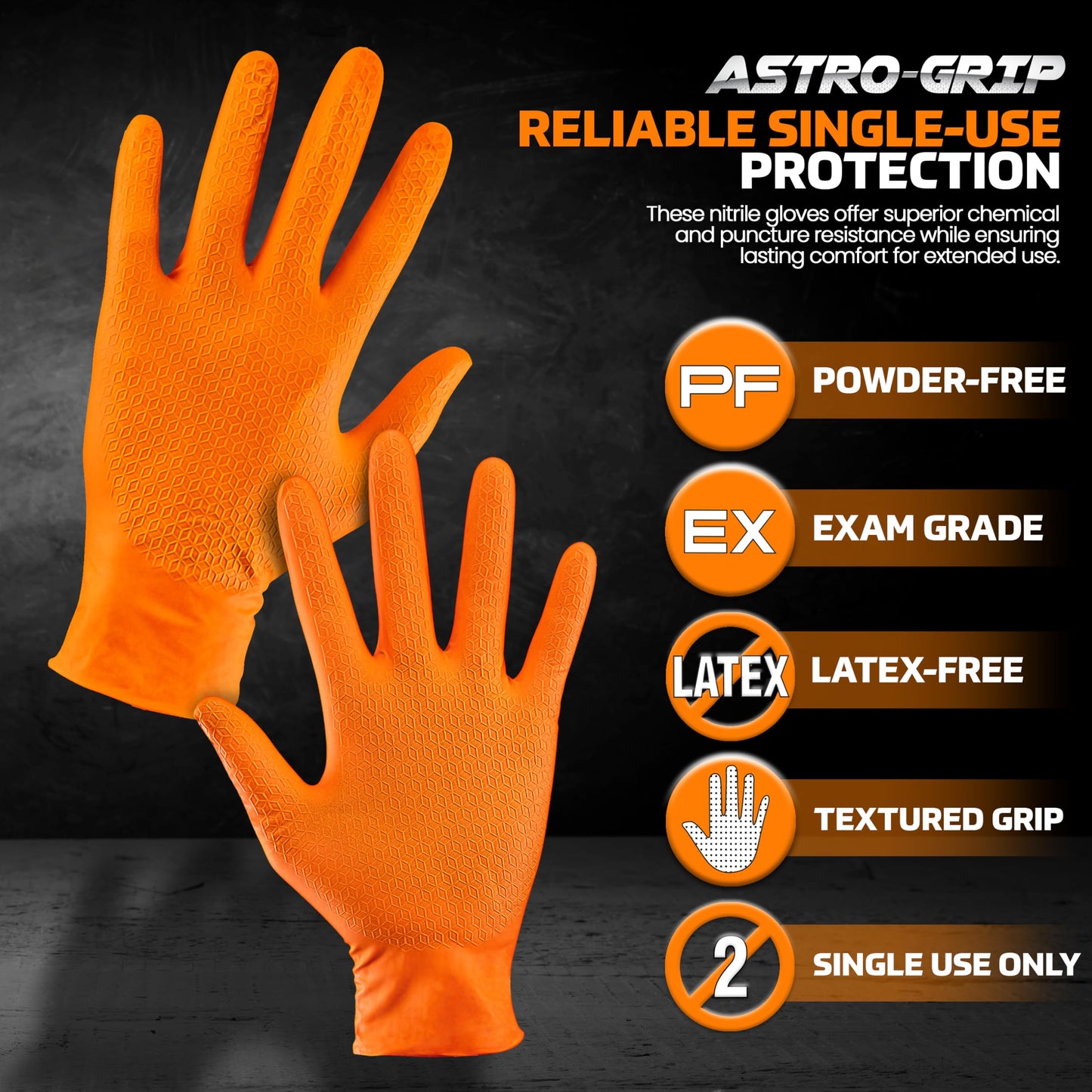 Astro Grip Powder-Free Nitrile Disposable Glove, Medium Size, Full Case (10 Boxes of 100)