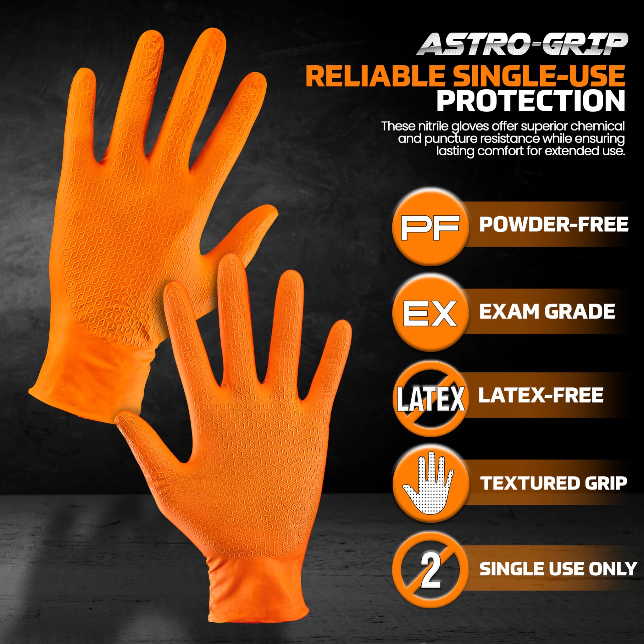 Astro Grip Powder-Free Nitrile Disposable Glove, Medium Size, Full Case (10 Boxes of 100)