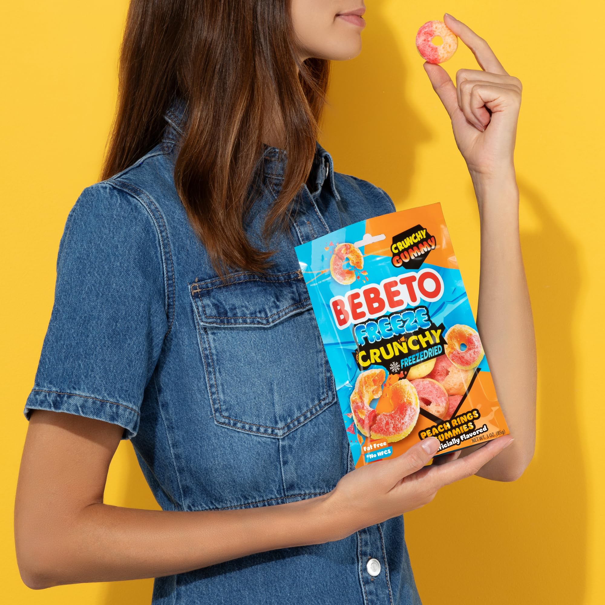 Bebeto Freeze Dried Crunchy Peach Rings - Sweet, Crunchy Fat Free & Peanut Free Freeze Dried Candy - No High Fructose Corn Syrup - Resealable Bag