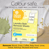 Nature Clean Natural Stain Remover for Clothes Laundry Strips Unscented 32 Count, Non-Toxic Advanced Stain Remover Treater Laundry Sheets