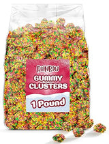 Rainbow Gummy Candy Clusters - 1 Pound Bulk Bag Chewy & Crunchy Fruity Gummies - For Parties, Snacks, and Candy Buffets - Bulk Sweet Treats