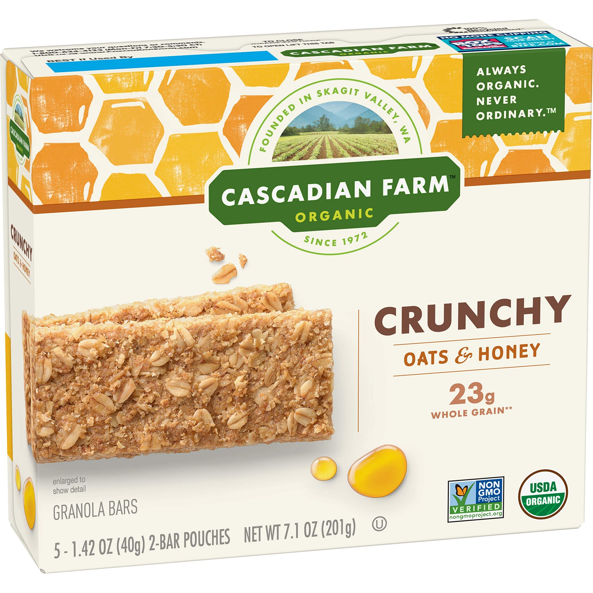 Cascadian Farm Organic Oats and Honey Crunchy Granola Bars, 5 ct, 7.1 oz