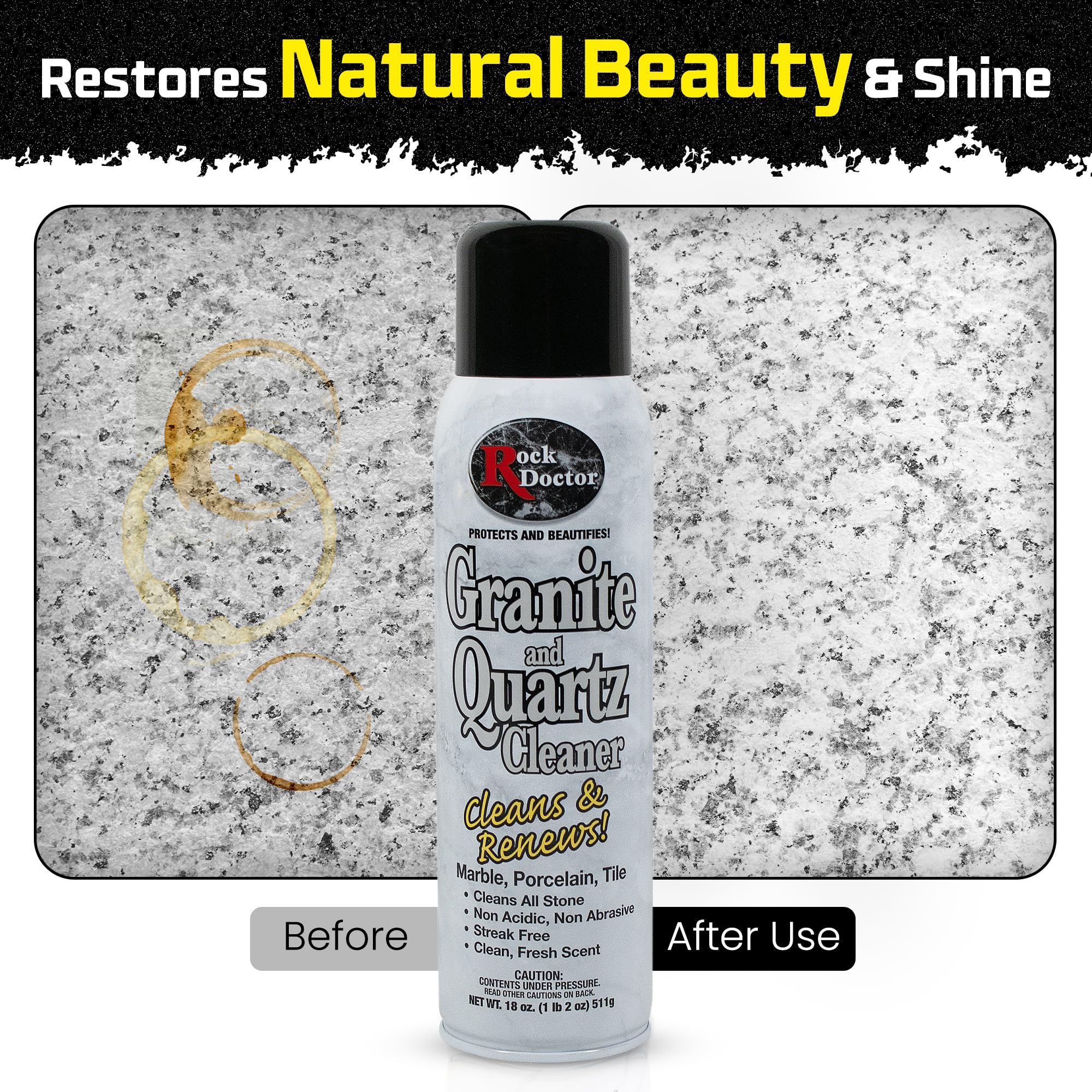 Rock Doctor Granite & Quartz Cleaner Spray 18 oz. Can, Cleans Tile, Marble, Kitchen Countertop, and Natural Stone Surfaces, Streak-Free Shine - Pack