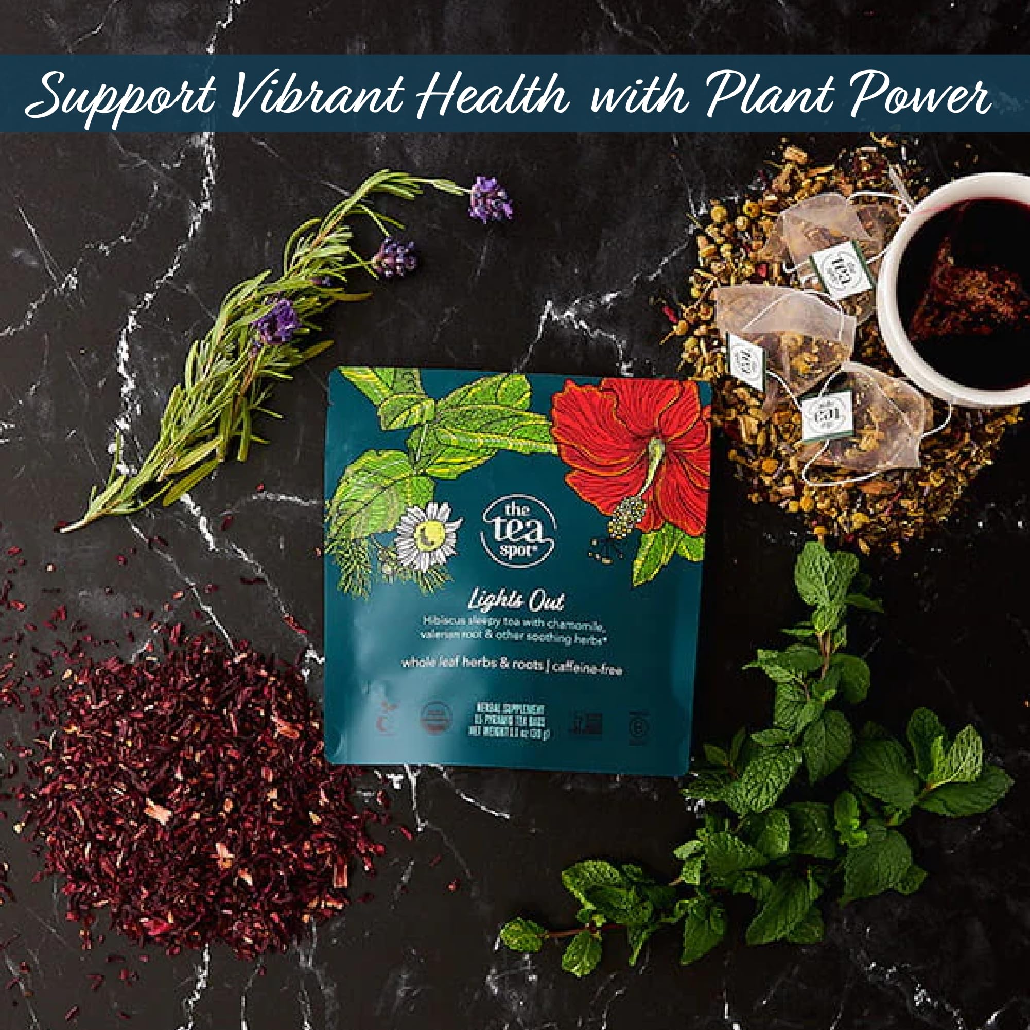 The Tea Spot Organic Lights Out Tea with Valerian Root Relaxation | Blend of Hibiscus, Peppermint, Chamomile, Lavender, Licorice Root & Valerian Root