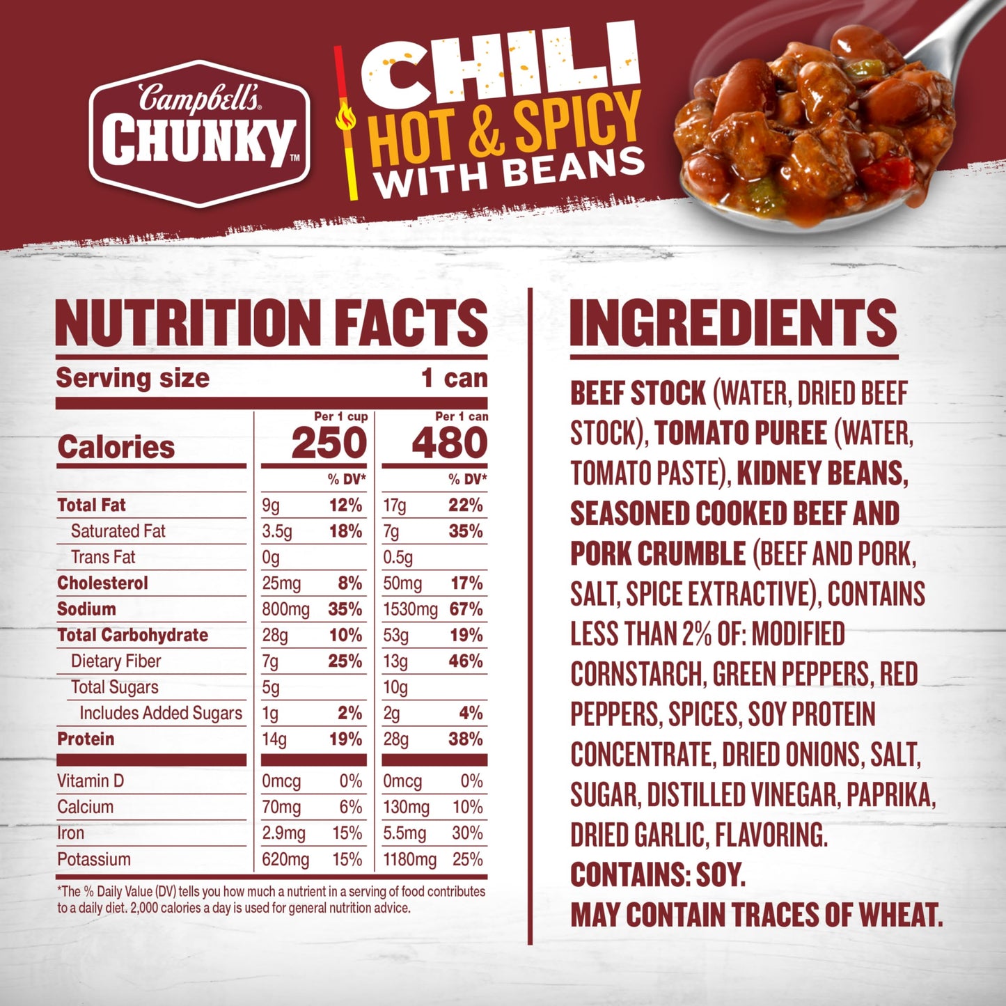 Campbell’s Chunky Hot and Spicy Chili With Beans, 16.5 oz Can
