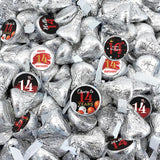Happy 14th Birthday Party Favor Labels Chocolate Kisses Candy Stickers - Fourteen Years Old Birthday Round Candy Sticker Party Favors - Black and Red